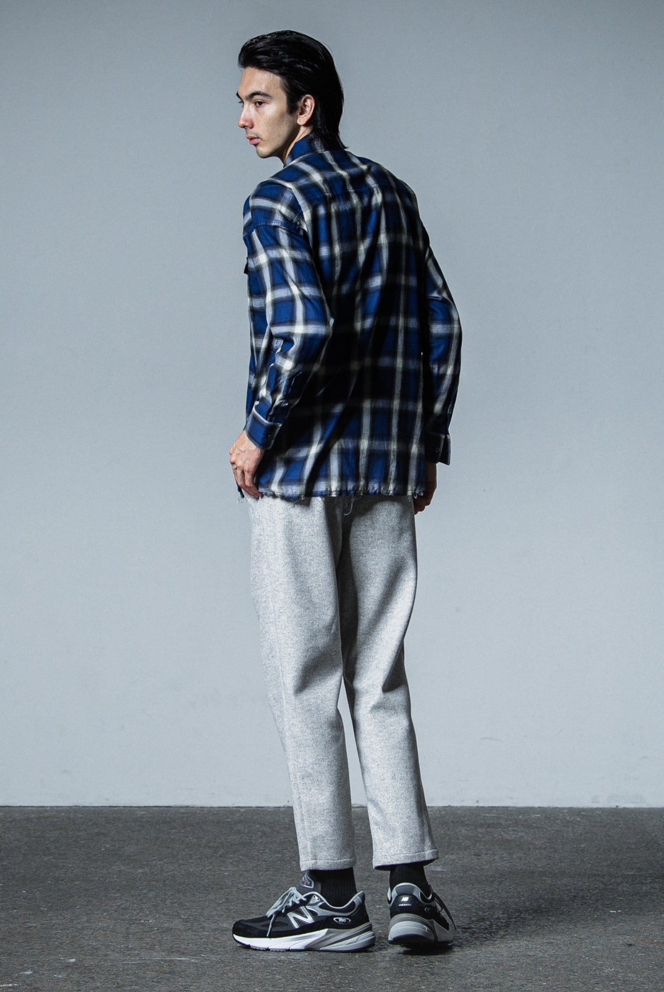 OVER gown CHECK shirts RC33-SH-003 オーバーサイズ シャツ サイドポケット ファスナー / BLUE