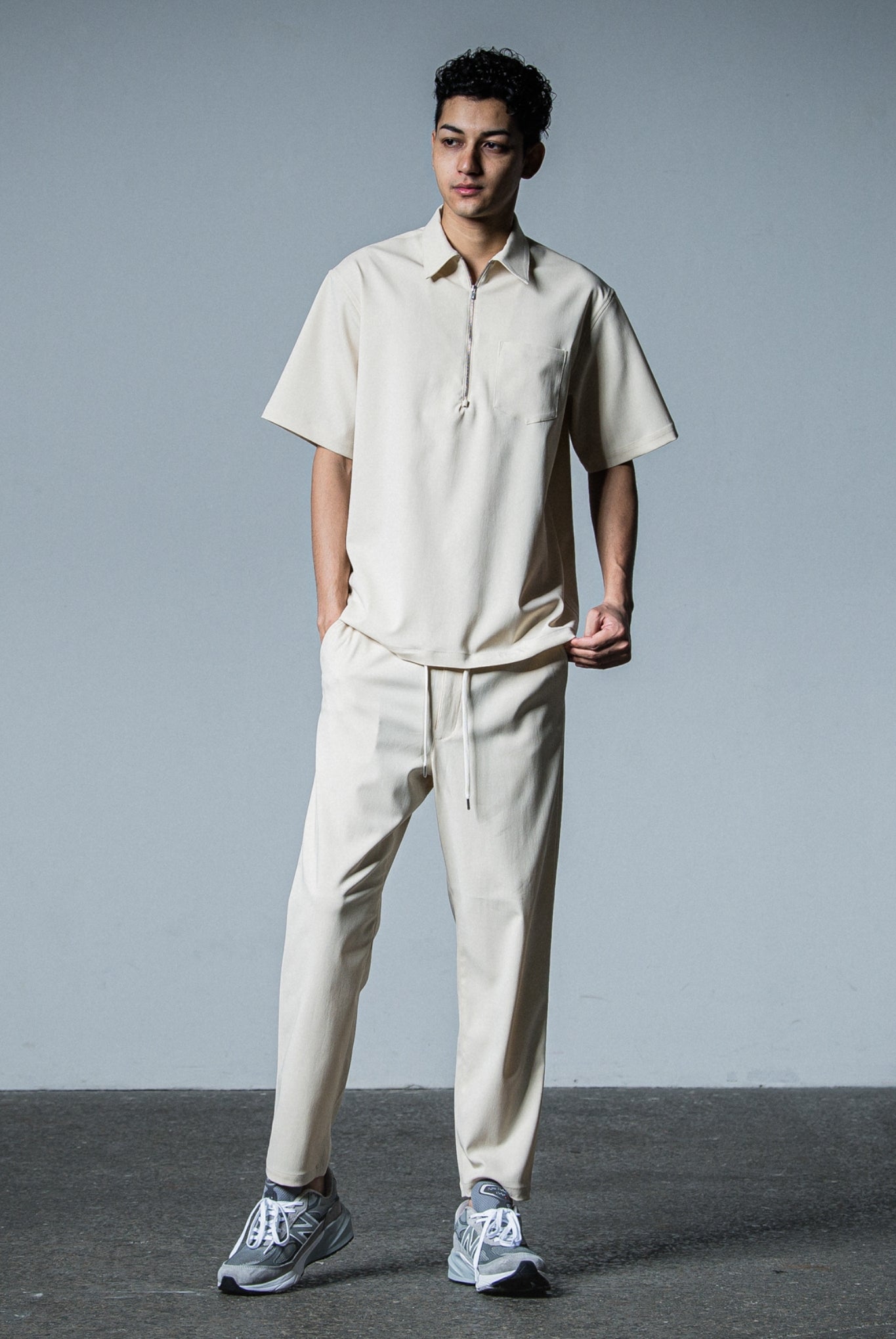 PULLOVER HALF shirt OVER SIZE シャツ / BEIGE