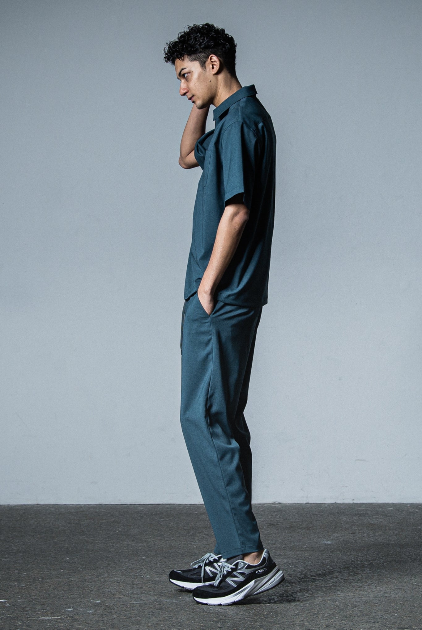 PULLOVER HALF shirt OVER SIZE シャツ / GREEN