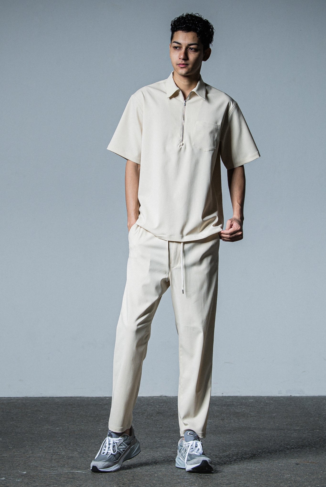 PAT WIDE EASY PANTS (POLY) RC33-ST-036BN WIDE TAPERD ロングパンツ ワイド イージースラックス ストレッチ / BEIGE