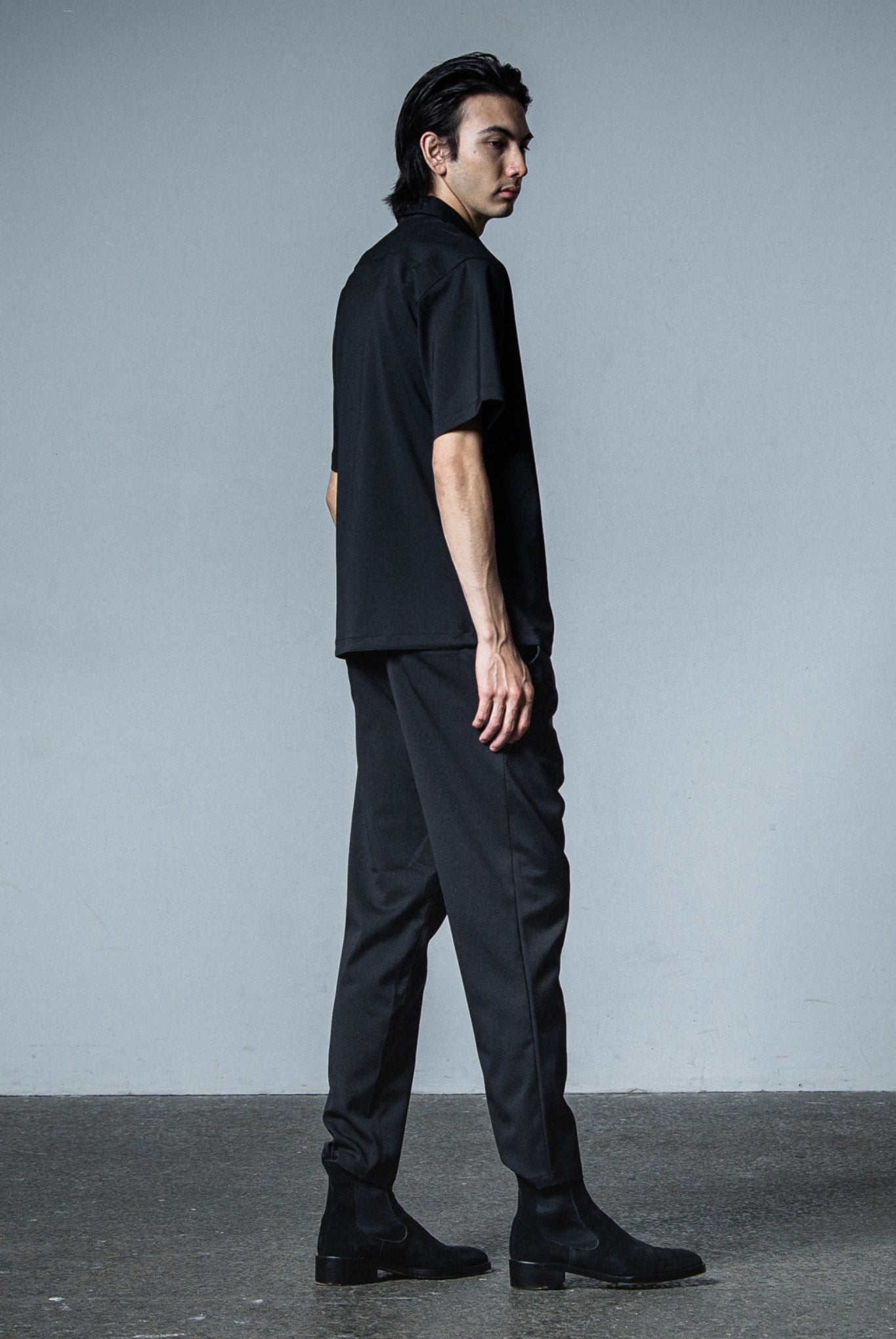 PAT WIDE EASY PANTS (POLY) RC33-ST-036BN WIDE TAPERD ロングパンツ ワイド イージースラックス ストレッチ / BLACK