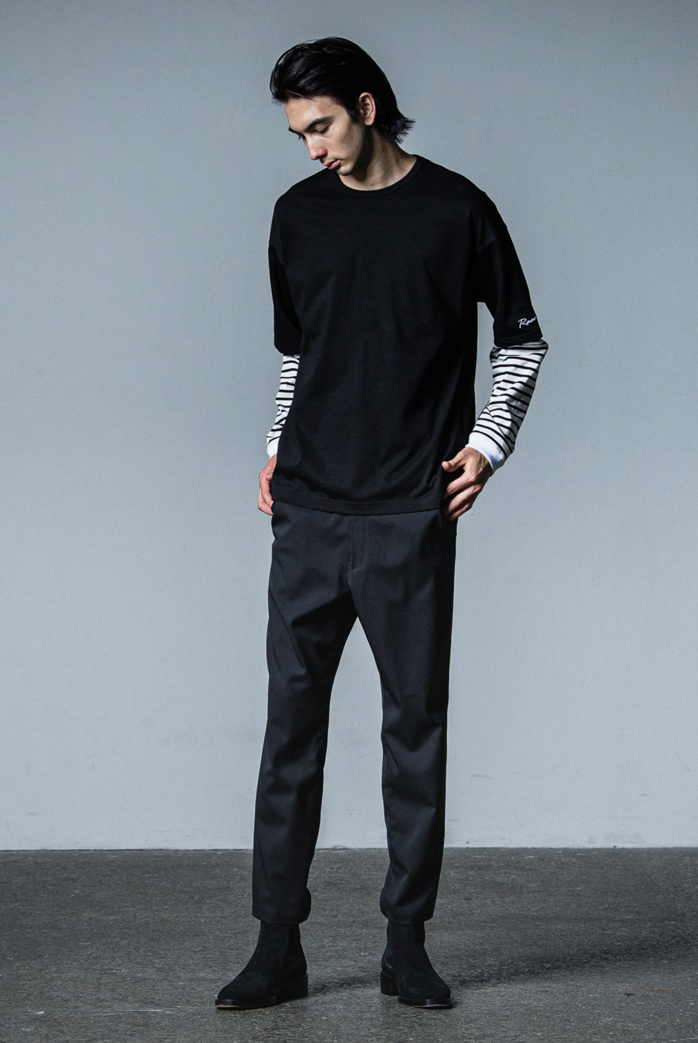 PAT WIDE EASY PANTS (POLY) RC33-ST-036BN WIDE TAPERD ロングパンツ ワイド イージースラックス ストレッチ / BLACK