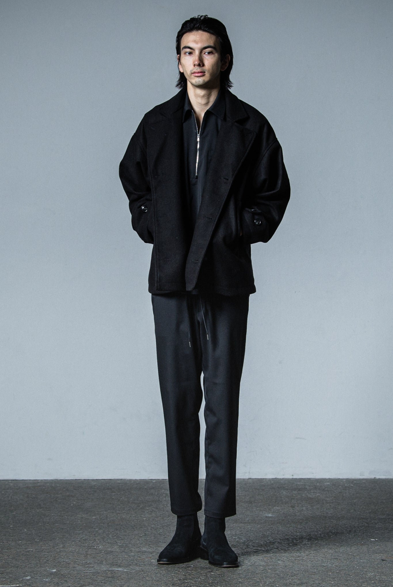 PAT WIDE EASY PANTS (POLY) RC33-ST-036BN WIDE TAPERD ロングパンツ ワイド イージースラックス ストレッチ / BLACK