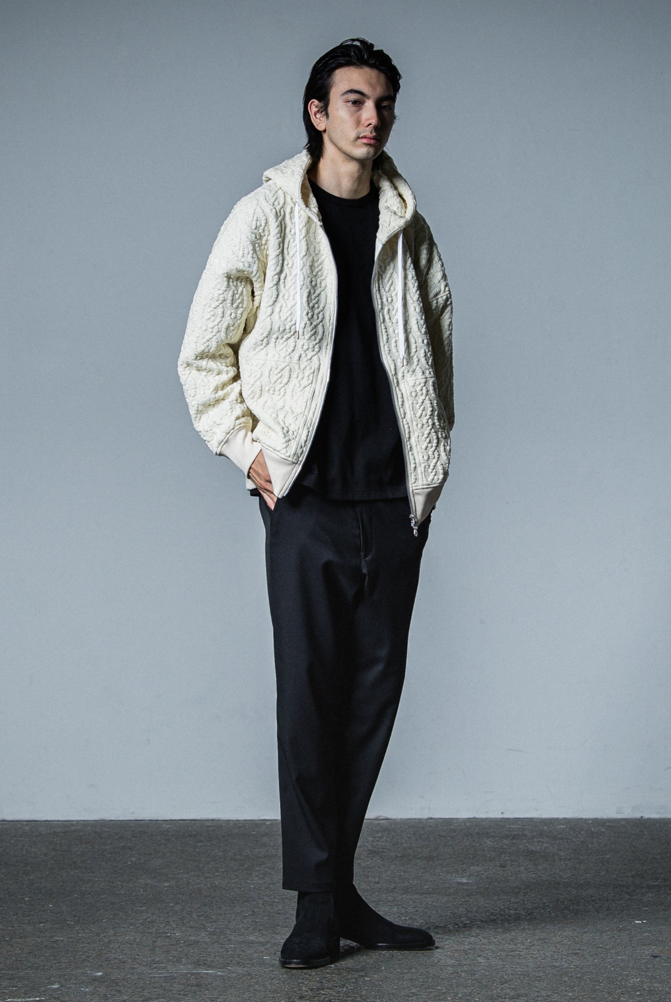 PAT WIDE EASY PANTS (POLY) RC33-ST-036BN WIDE TAPERD ロングパンツ ワイド イージースラックス ストレッチ / BLACK