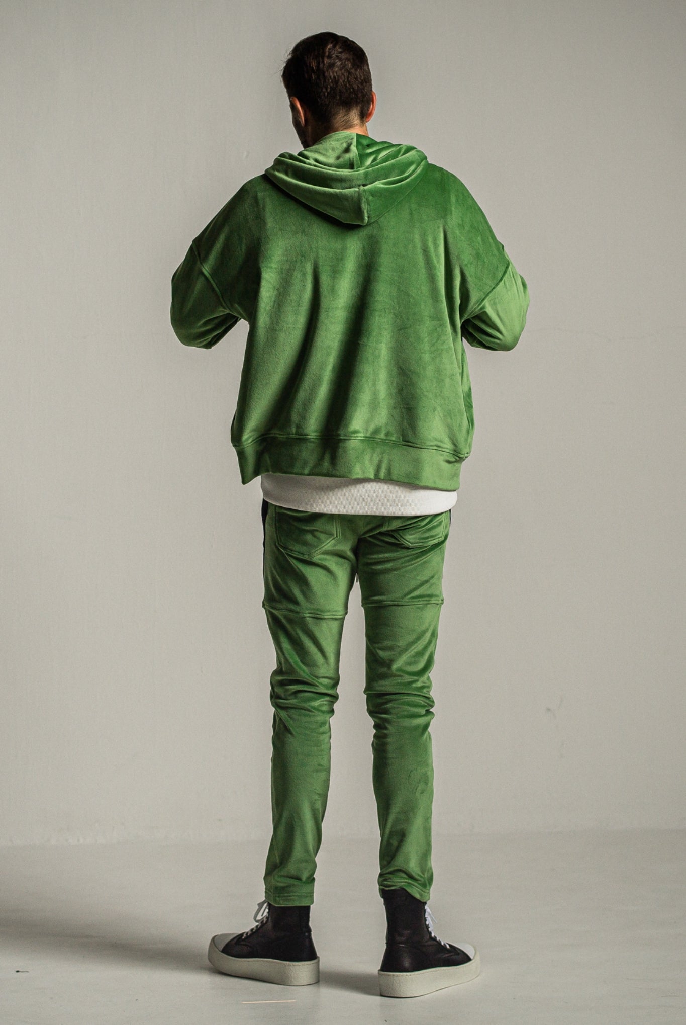 velours fleece zip loose hoodie RC34-C-009 フリースパーカー オーバーサイズ ストレッチ性 快適な着心地 / GREEN