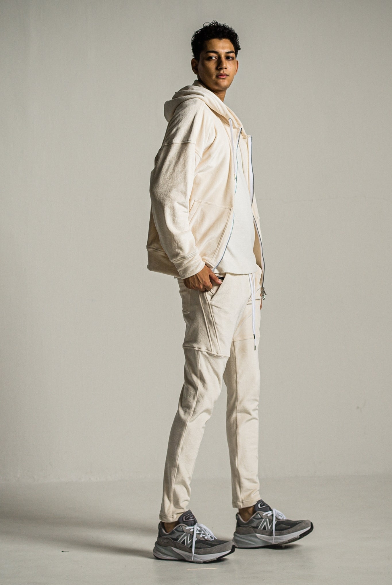 velours fleece zip loose hoodie RC34-C-009 フリースパーカー オーバーサイズ ストレッチ性 快適な着心地 / OFF