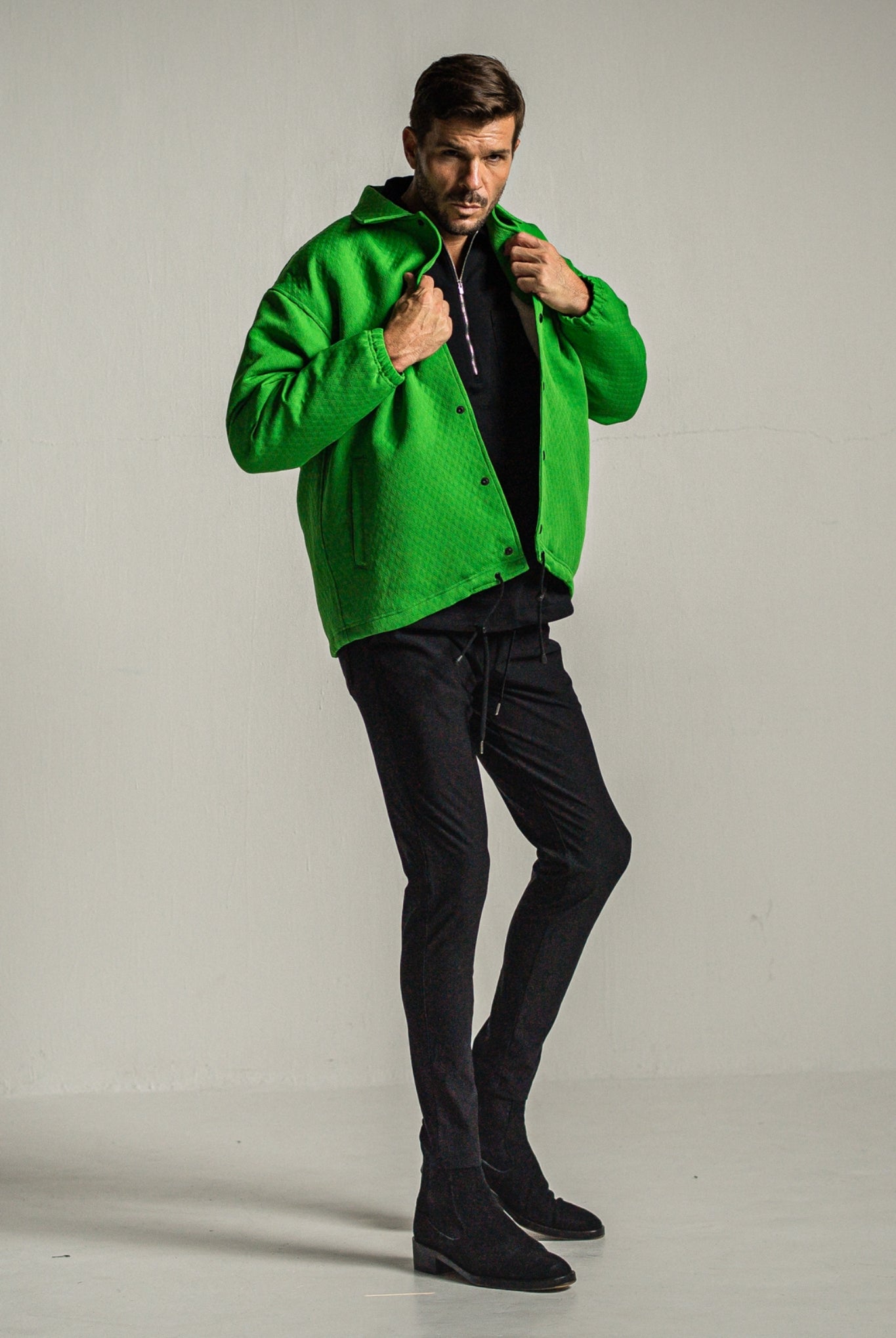 CHRIS EASY HEAT TUCK PANTS RC34-ST-016HT スラックス イージーパンツ ユニセックス タイトテーパード 裏起毛 保温 蒸れにくい 360°ストレッチ ワンタック ベルト不要 / BLACK