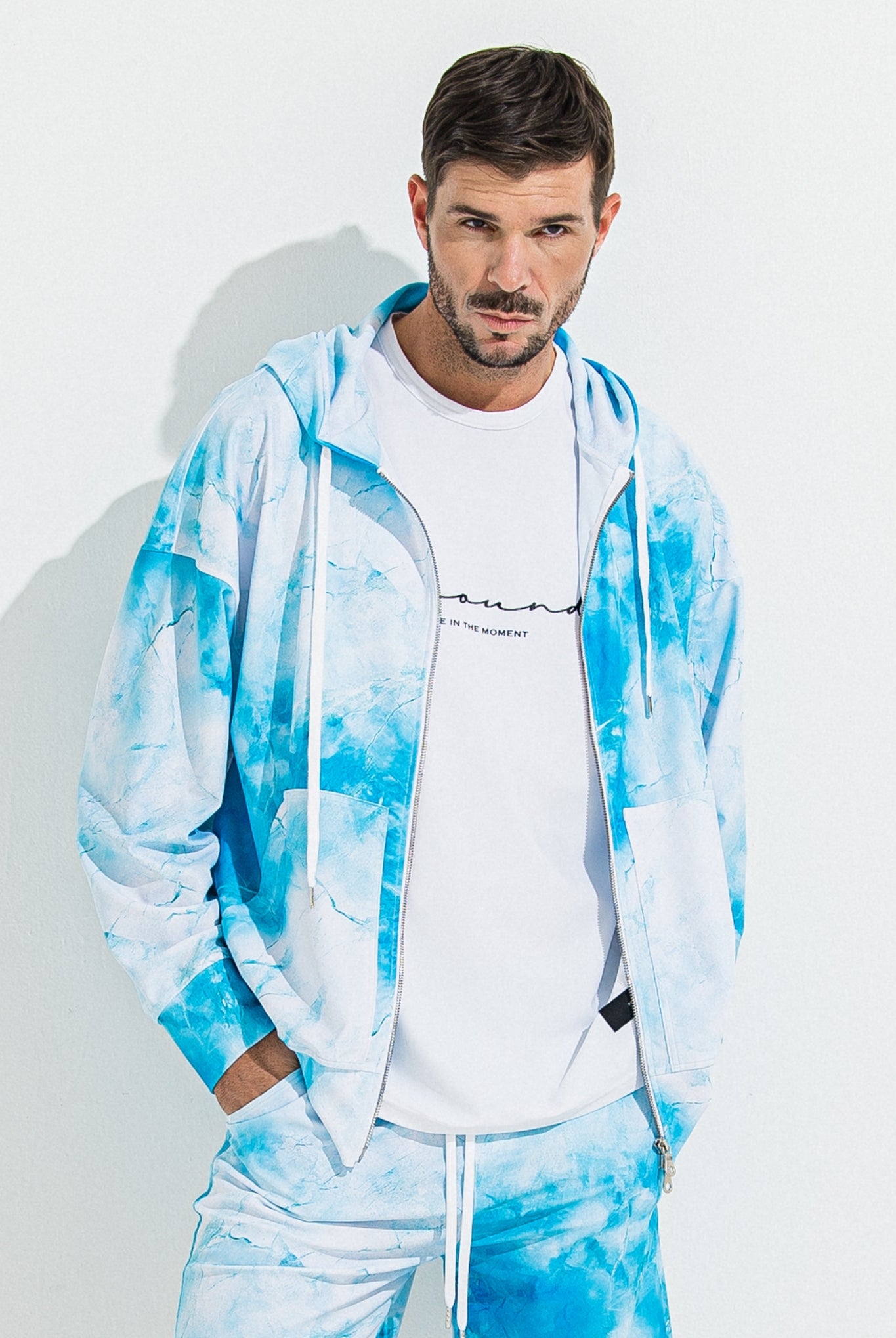 RUSH OVER ZIPUP HOODIE RC36-C-001 パーカー ジップアップ ラッシュガード セットアップ / marble BLUE