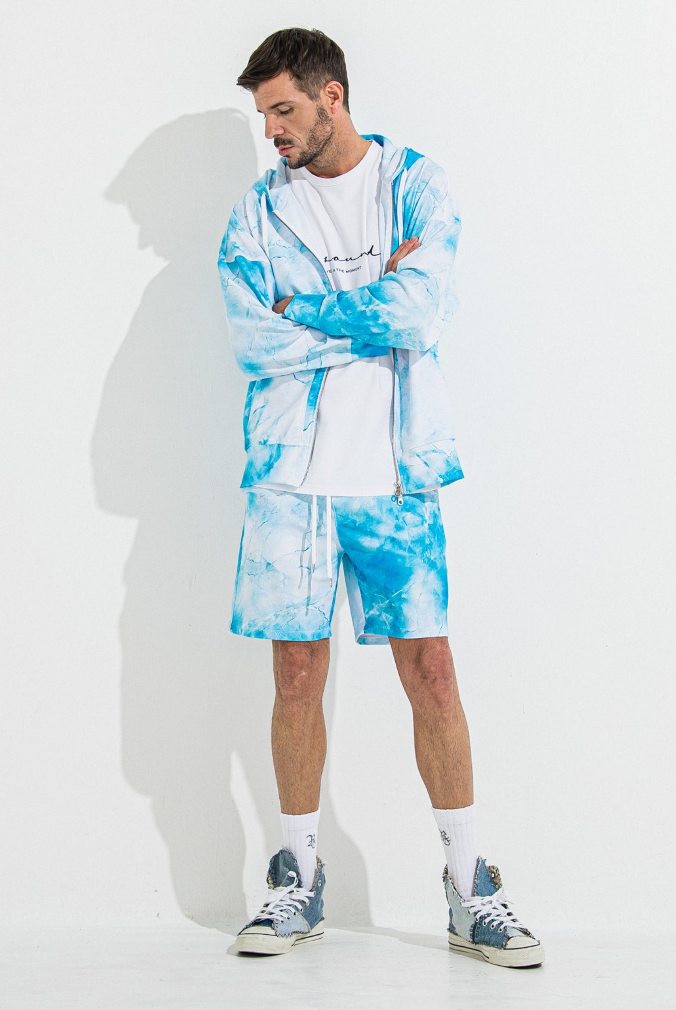 RUSH OVER ZIPUP HOODIE RC36-C-001 パーカー ジップアップ ラッシュガード セットアップ / marble BLUE