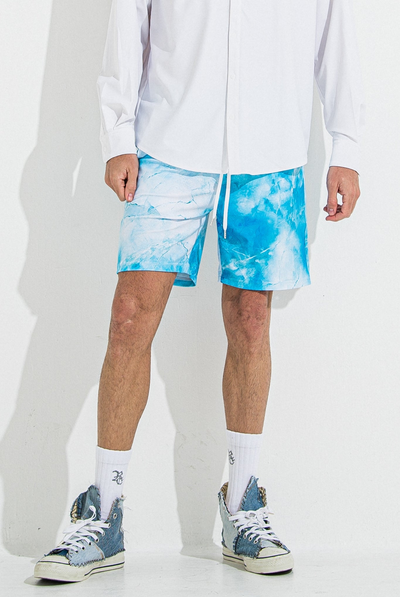 RUSH SHORTS RC36-HP-003 ショートパンツ ラッシュガード ストレッチ 速乾性 海パン ジムウェア / marble BLUE