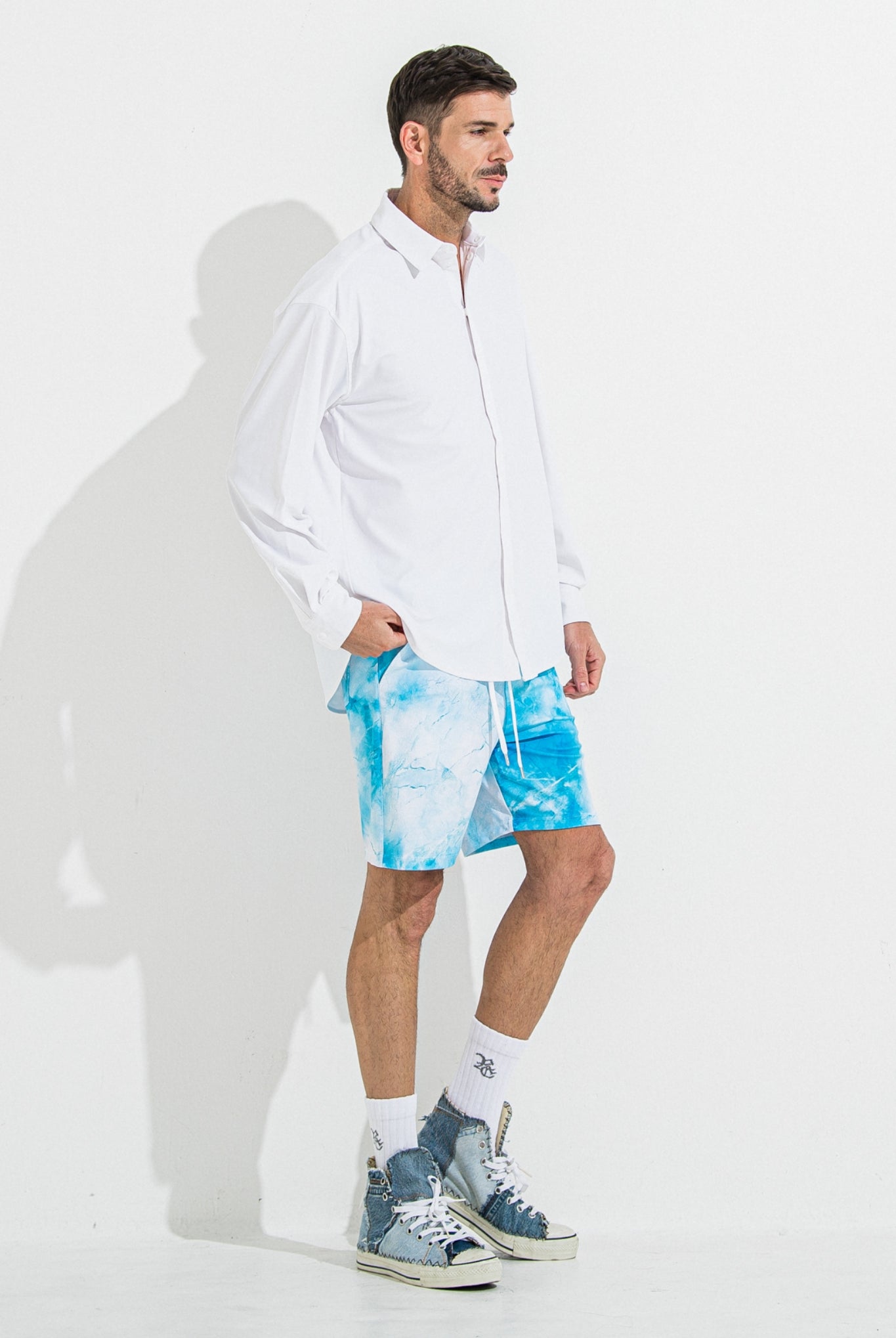 RUSH SHORTS RC36-HP-003 ショートパンツ ラッシュガード ストレッチ 速乾性 海パン ジムウェア / marble BLUE