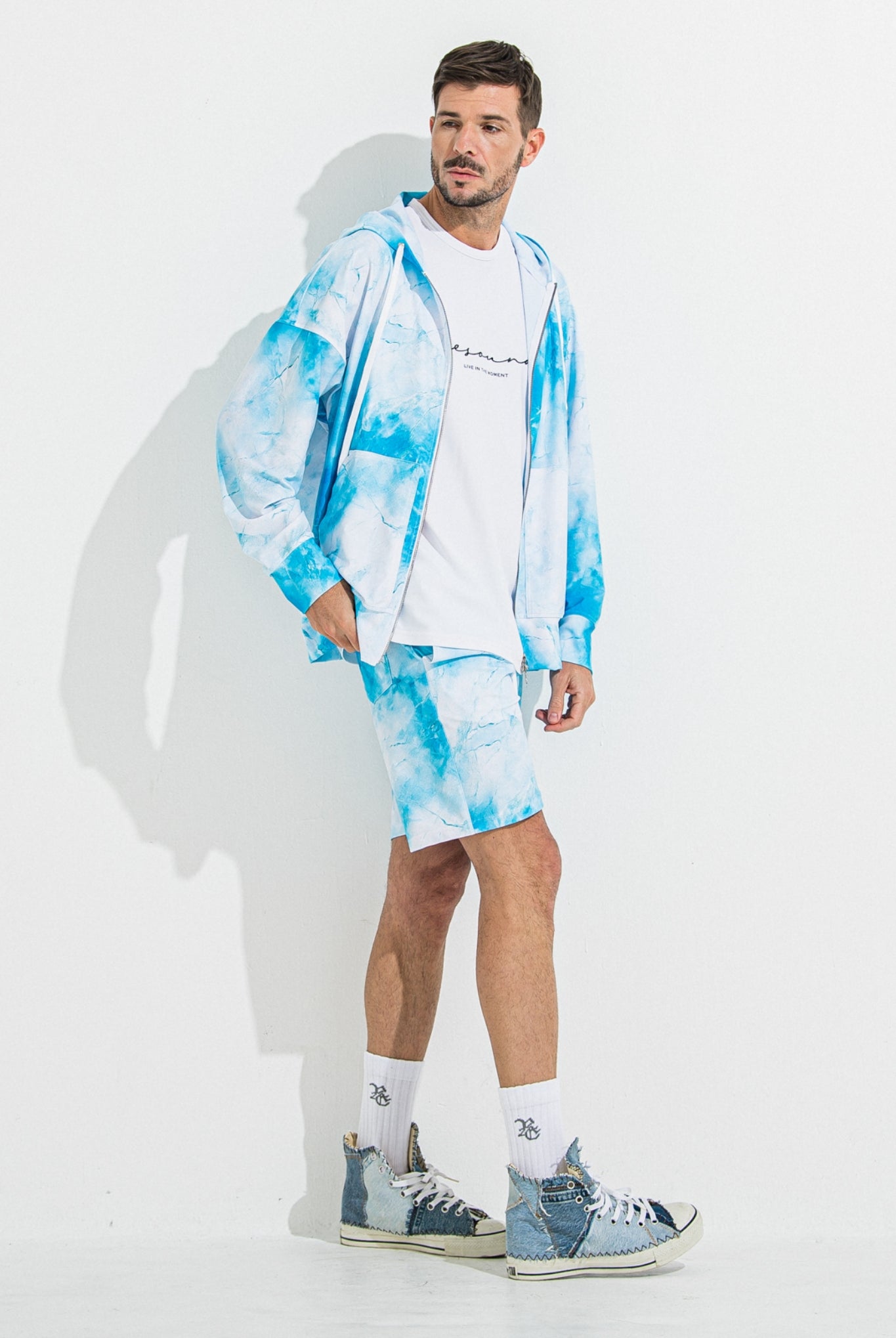 RUSH SHORTS RC36-HP-003 ショートパンツ ラッシュガード ストレッチ 速乾性 海パン ジムウェア / marble BLUE