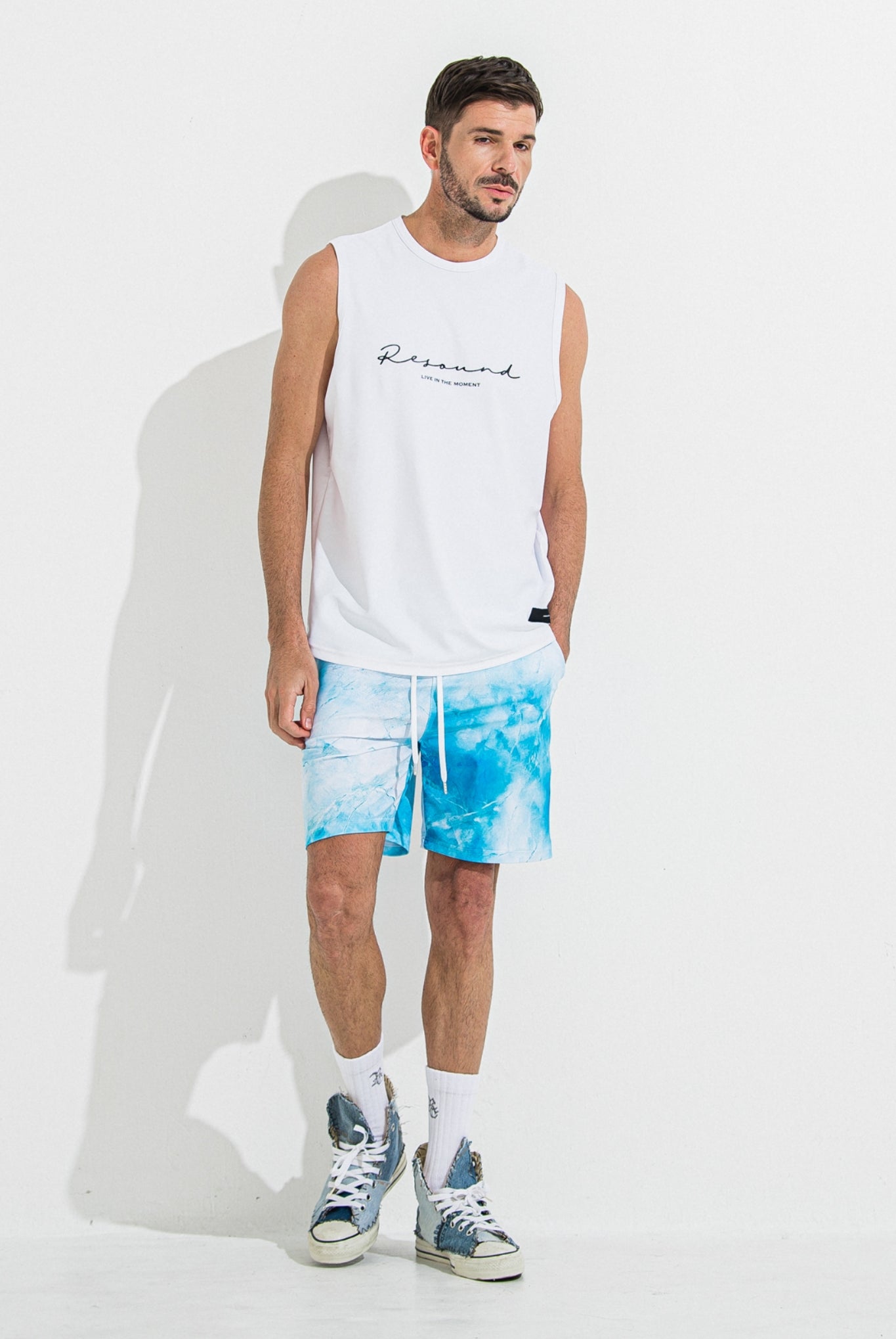 RUSH SHORTS RC36-HP-003 ショートパンツ ラッシュガード ストレッチ 速乾性 海パン ジムウェア / marble BLUE