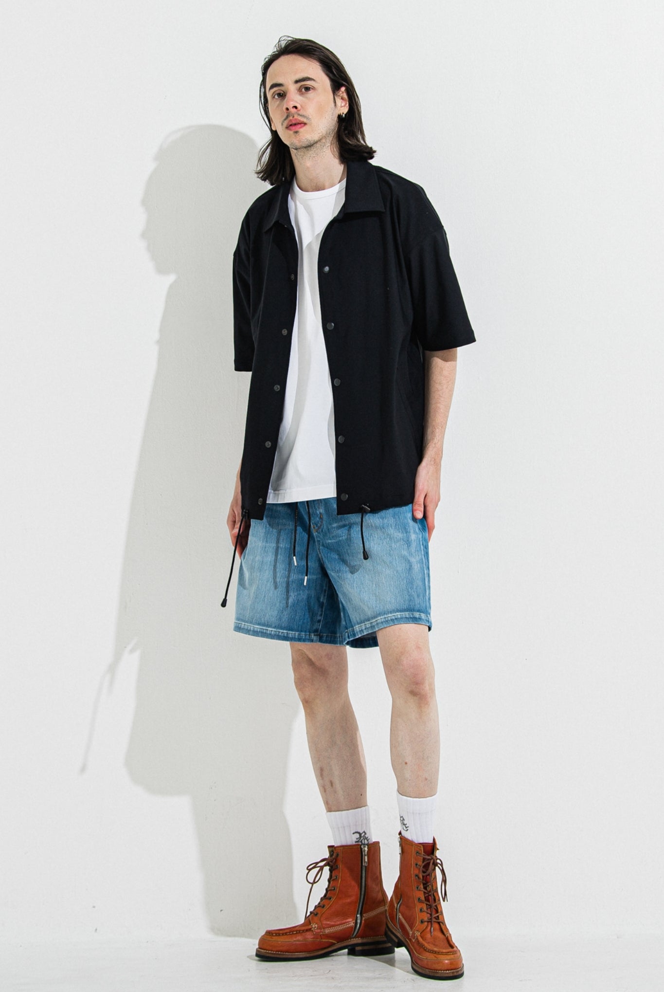 DENIM JERSEY SHORTS RC36-HP-006 ショーツ ゴムウエスト ドローコード / LIND