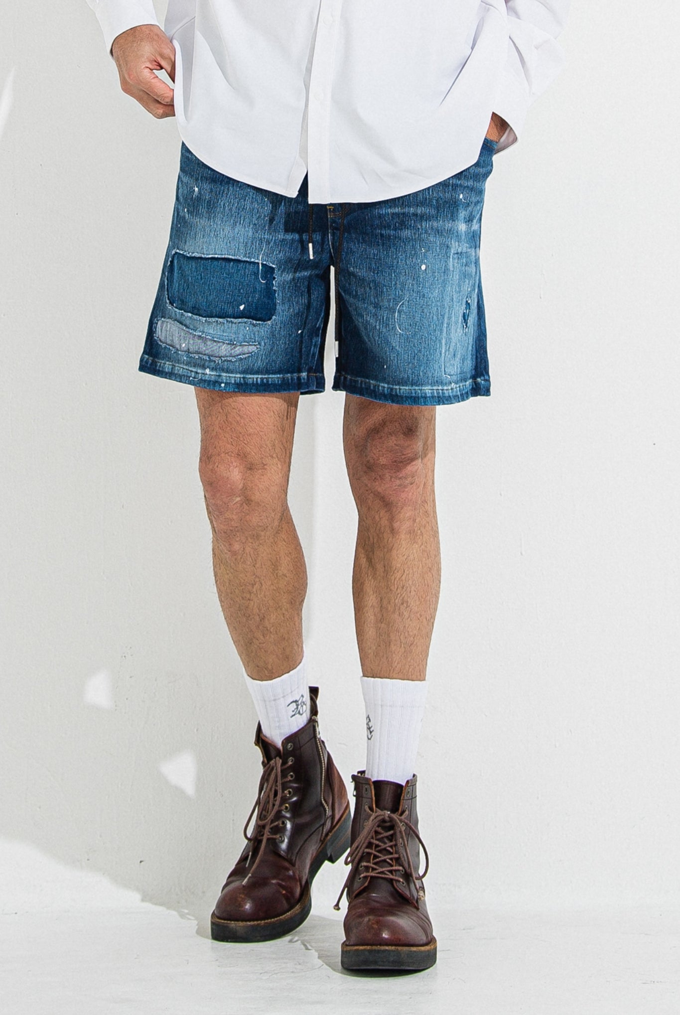 DENIM JERSEY SHORTS RC36-HP-006 ショーツ ゴムウエスト ドローコード / DIND