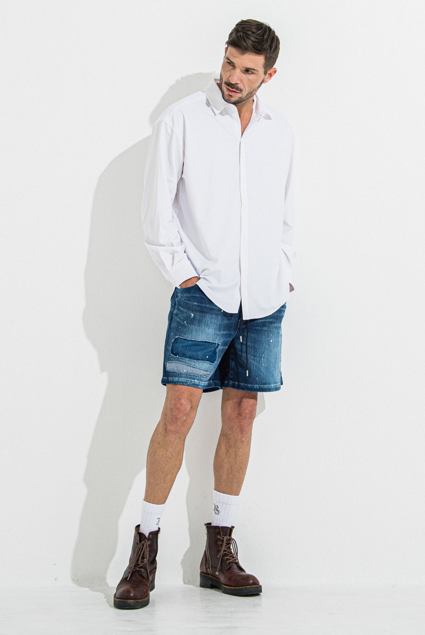 DENIM JERSEY SHORTS RC36-HP-006 ショーツ ゴムウエスト ドローコード / DIND