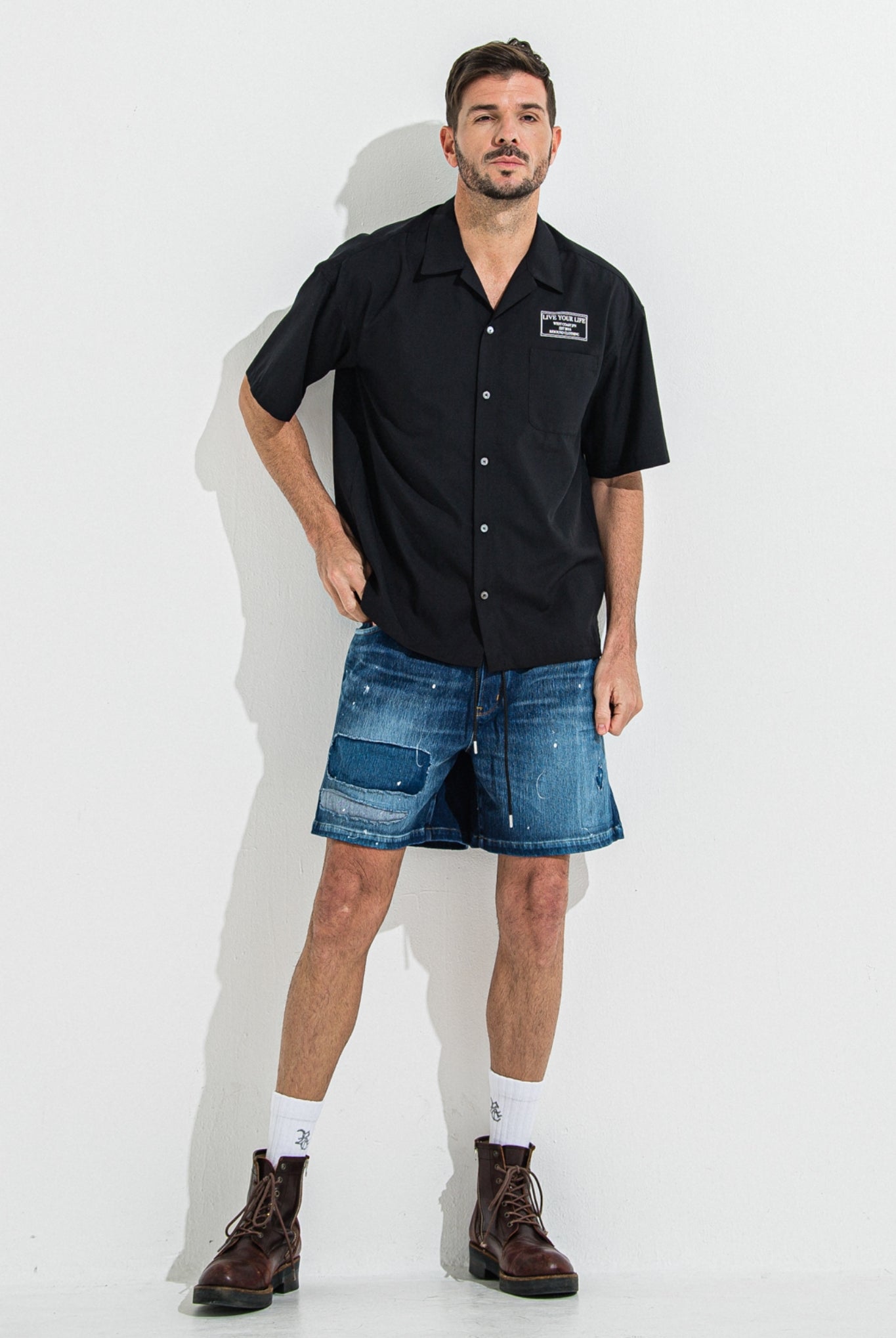 DENIM JERSEY SHORTS RC36-HP-006 ショーツ ゴムウエスト ドローコード / DIND