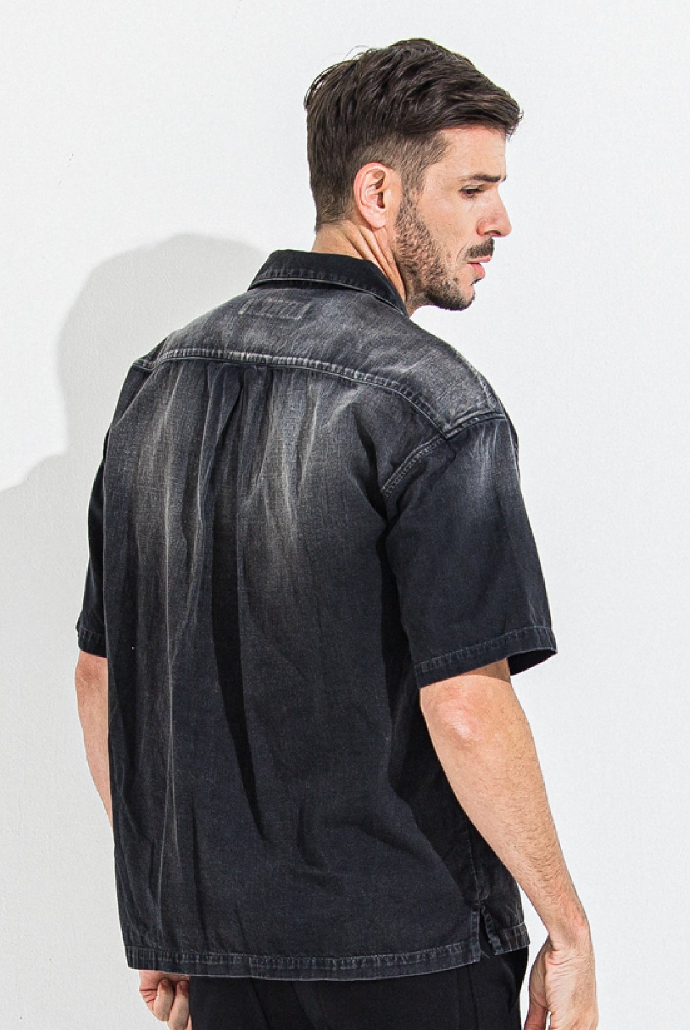 ZACK HALF DENIM SHIRTS RC36-SH-003 シャツ デニム オープンカラー / BLACK