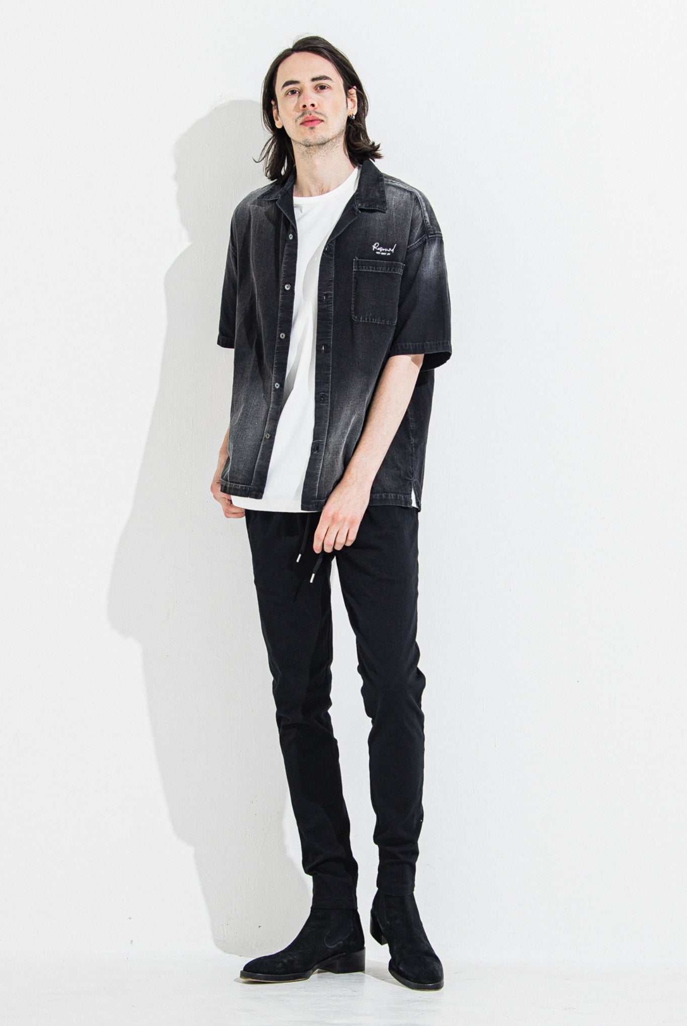 ZACK HALF DENIM SHIRTS RC36-SH-003 シャツ デニム オープンカラー / BLACK