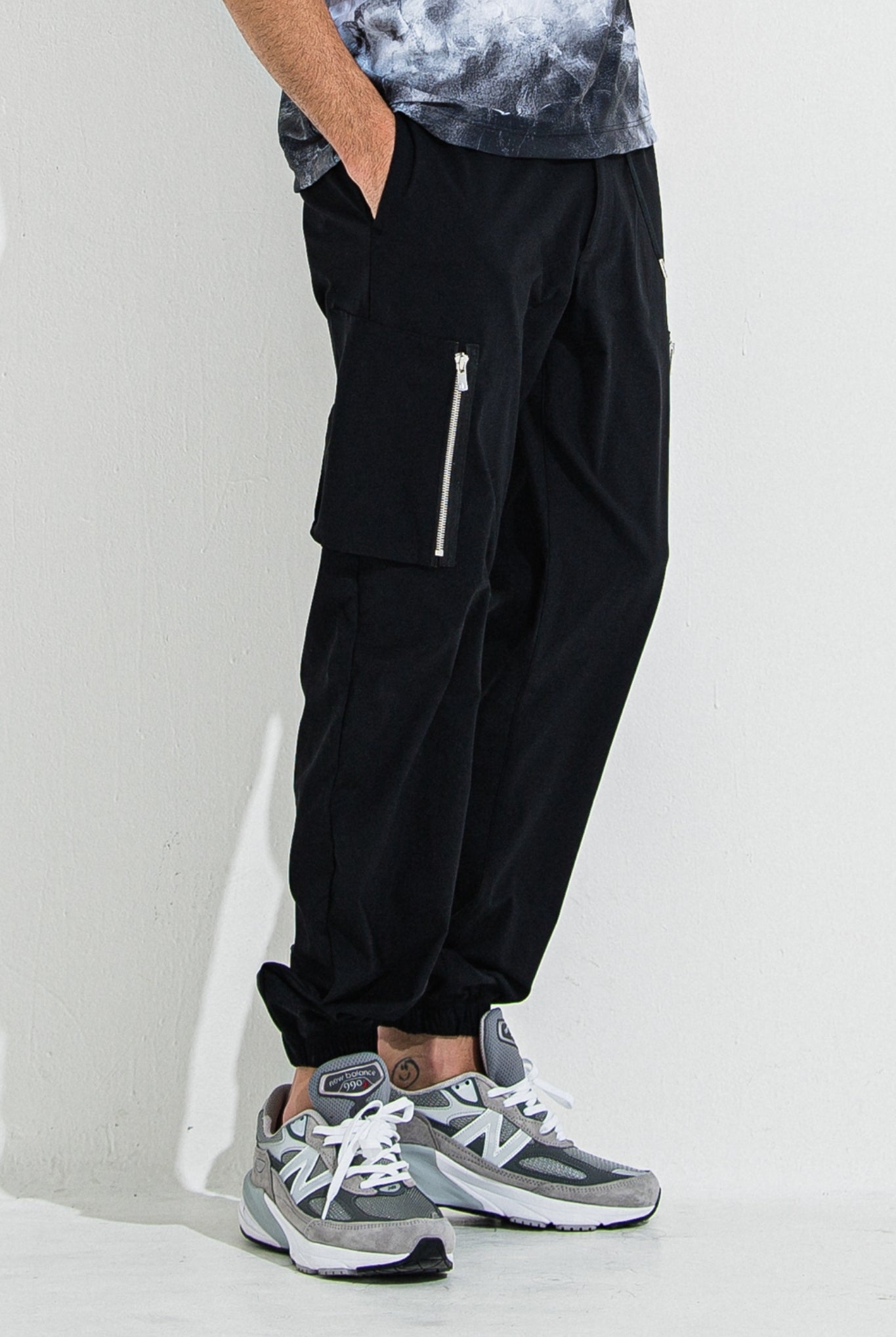 DAVID NYLON CARGO PANTS RC36-ST-040 カーゴパンツ イージーパンツ 速乾性 ストレッチ / BLACK