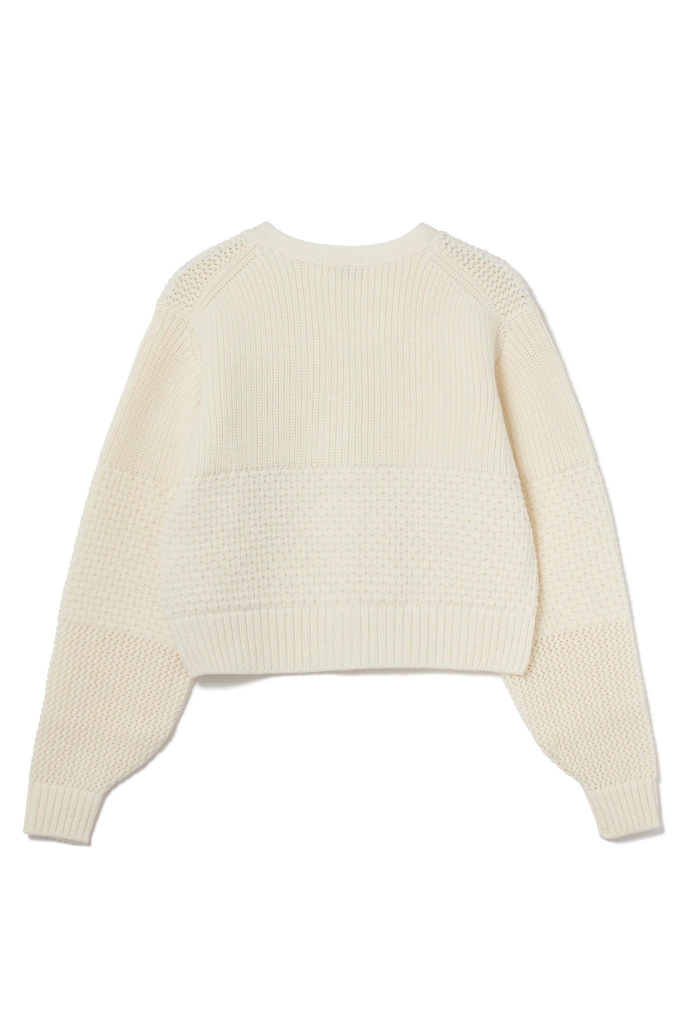 PATCHWORK KNIT CARDIGAN LSEA24A9619-K カーディガン ニット ウール 100% ショート丈 日本製 / IVORY