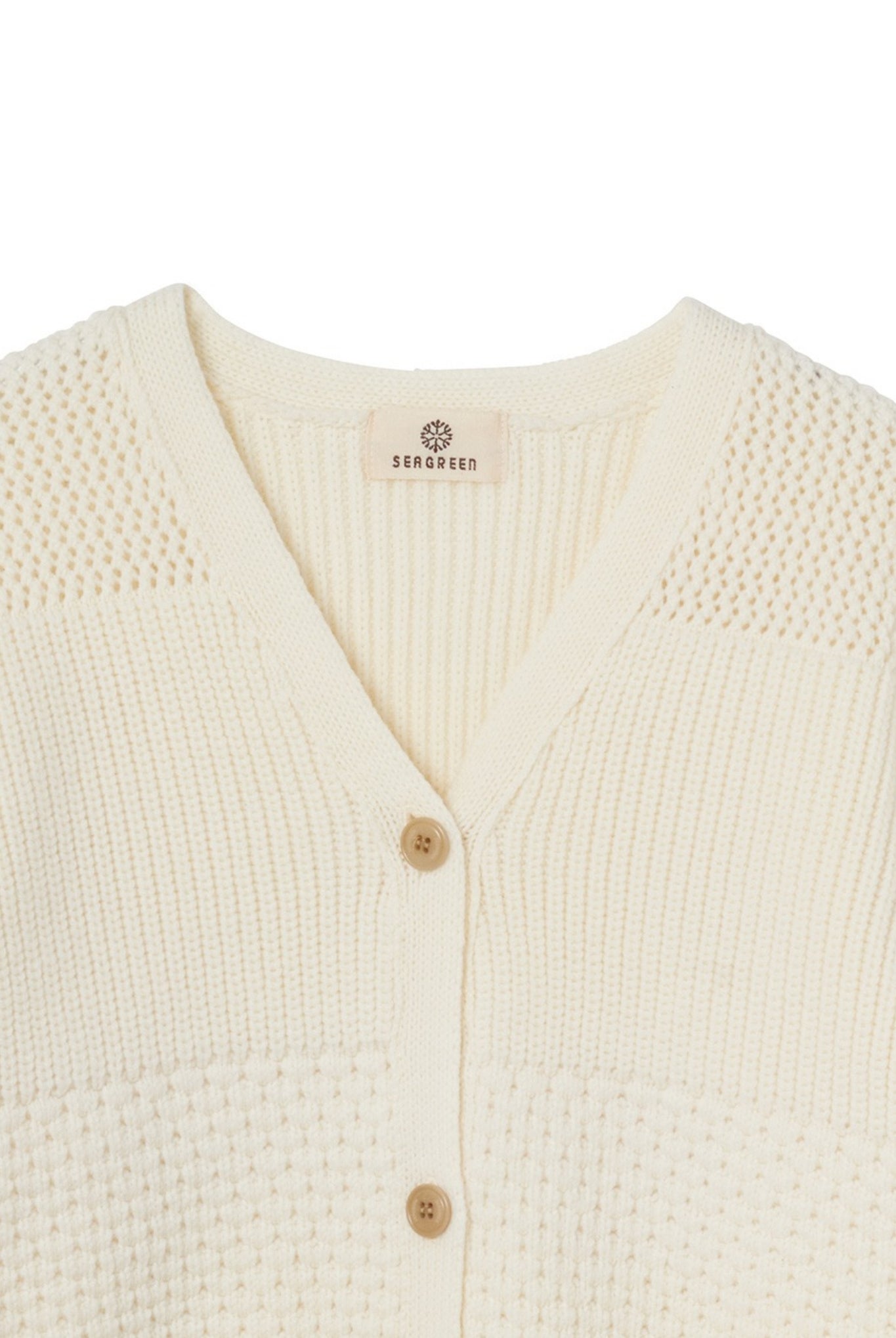 PATCHWORK KNIT CARDIGAN LSEA24A9619-K カーディガン ニット ウール 100% ショート丈 日本製 / GREEN