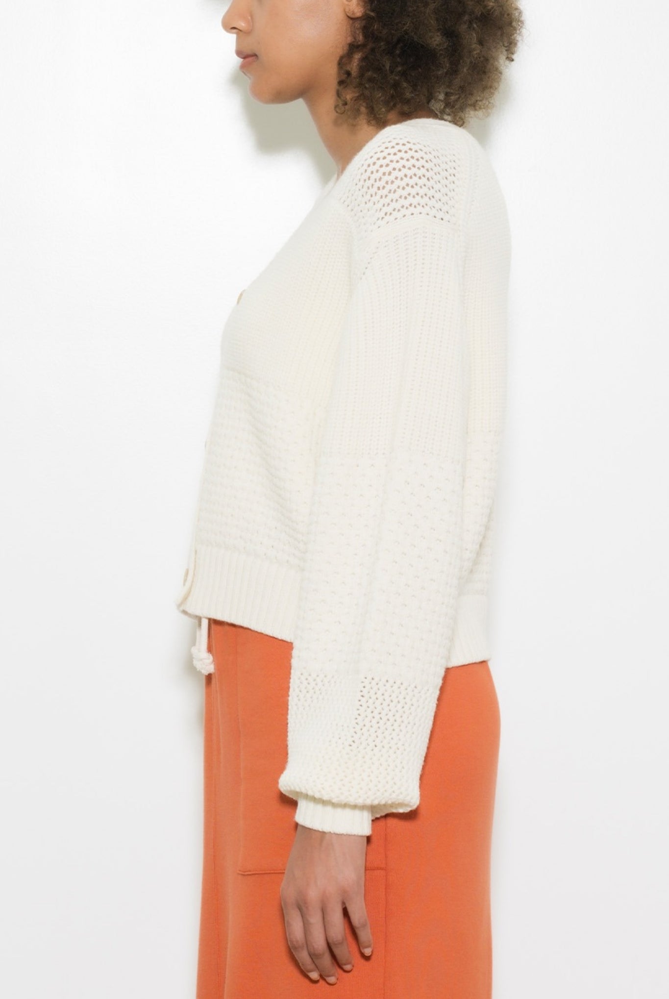 PATCHWORK KNIT CARDIGAN LSEA24A9619-K カーディガン ニット ウール 100% ショート丈 日本製 / GREEN