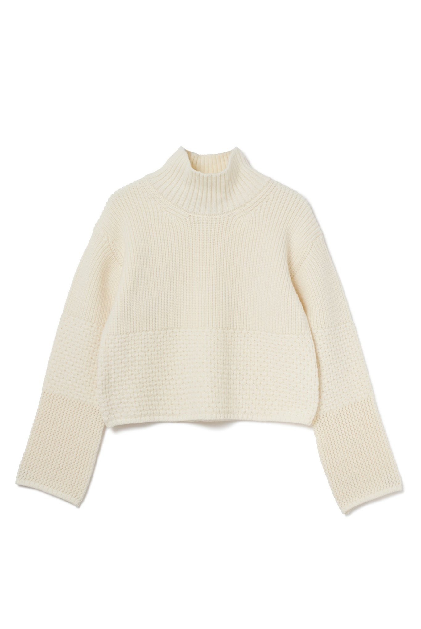 PATCHWORK KNIT PULLOVER LSEA24A9620-K ニット ハイネック ウール 100% ショート丈 日本製 / IVORY