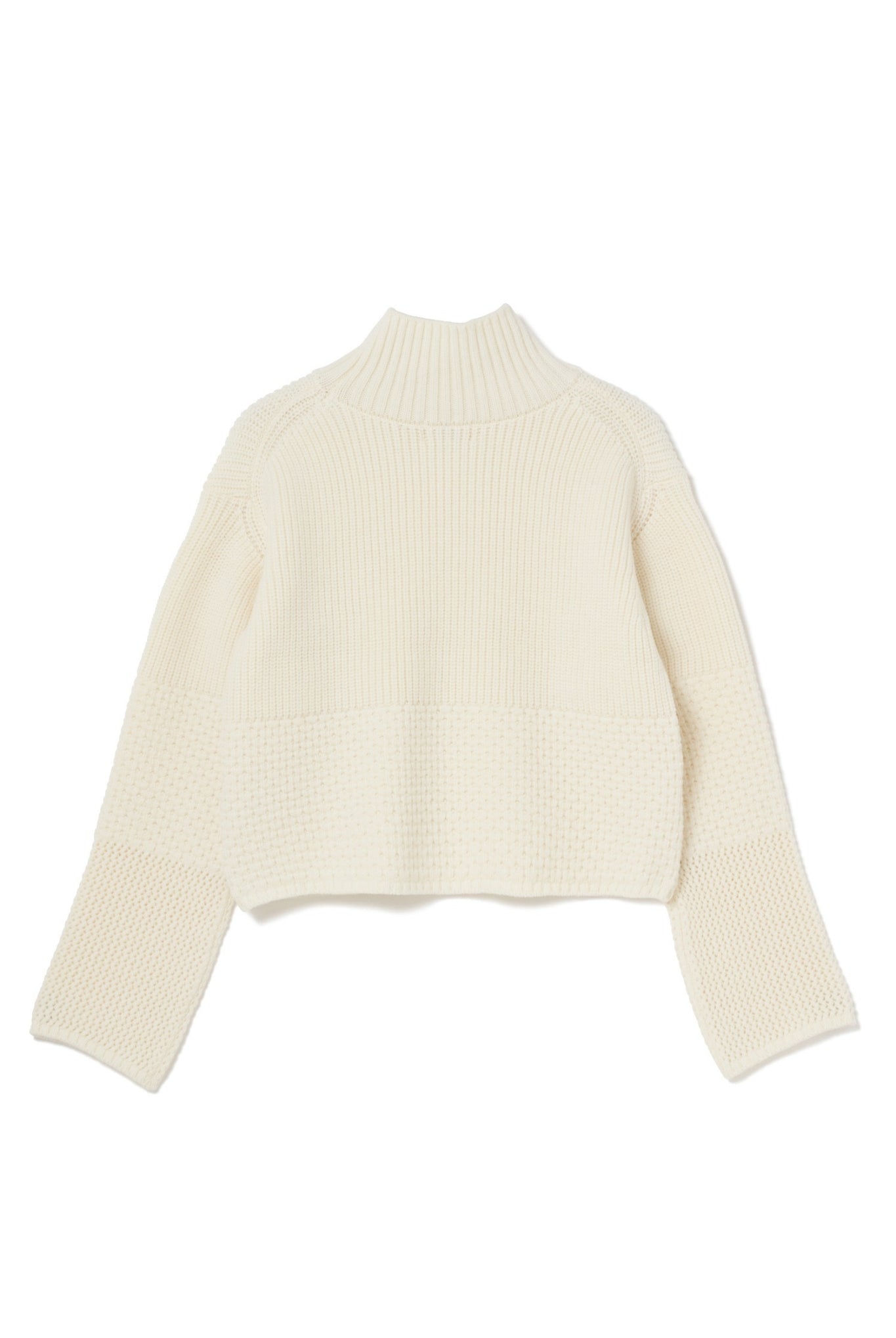PATCHWORK KNIT PULLOVER LSEA24A9620-K ニット ハイネック ウール 100% ショート丈 日本製 / IVORY