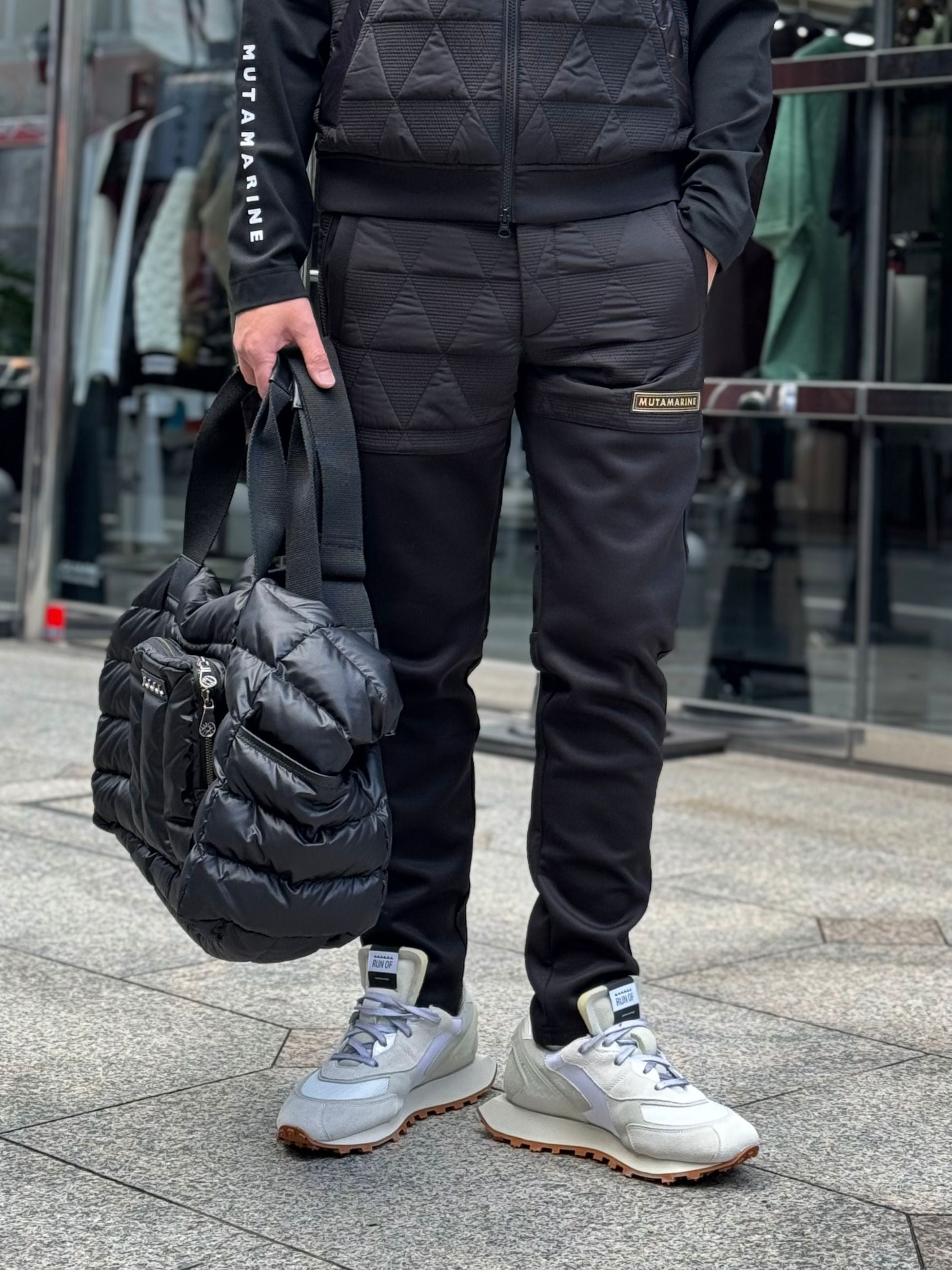 muta MARINE ジオメトリック キルティングパンツ Geometric down pants MMJC-444275 BLACK