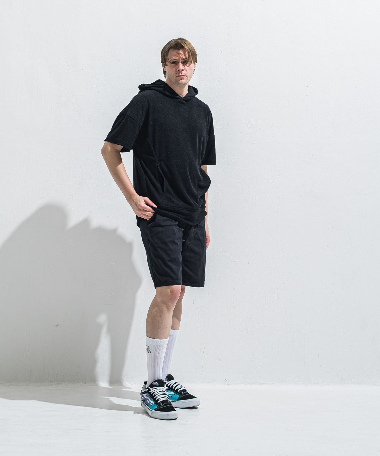 RESOUND CLOTHING リサウンドクロージング PILE HALF HOODIE RC40-C-003 BLACK