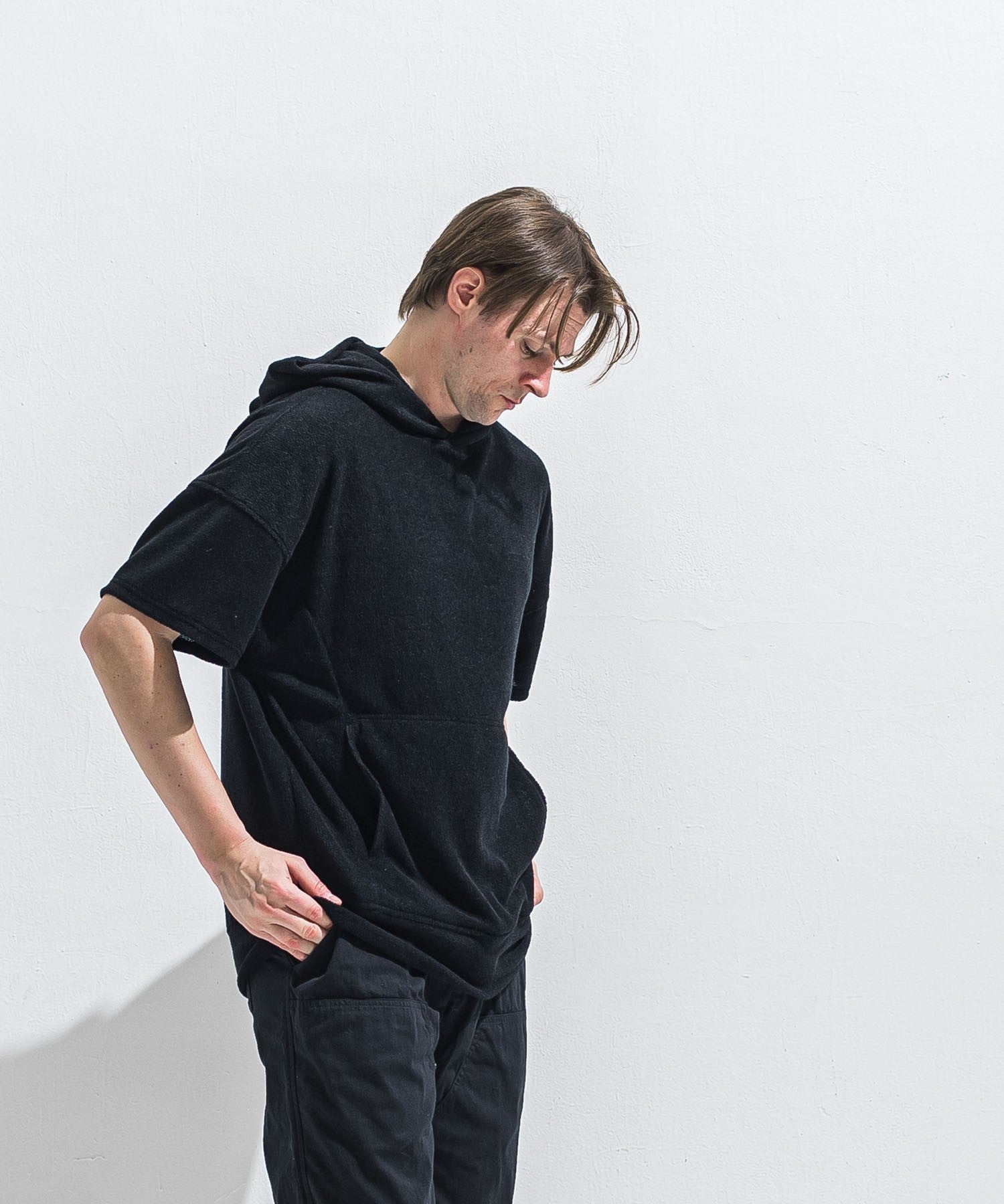 RESOUND CLOTHING リサウンドクロージング PILE HALF HOODIE RC40-C-003 BLACK