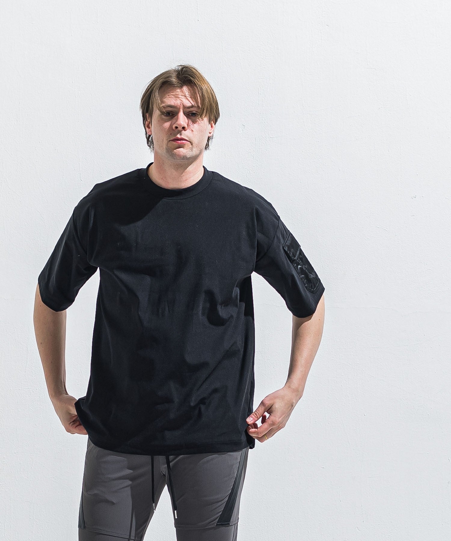RESOUND CLOTHING リサウンドクロージング militaryPocket nylon OVER TEE RC40-T-008 BLACK