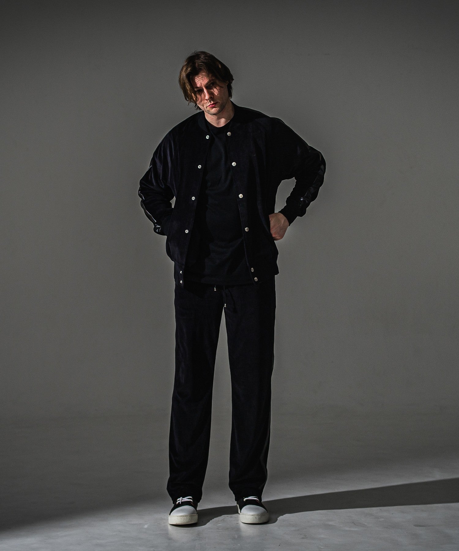 RESOUND CLOTHING リサウンドクロージング VELOUR SIMIWIDE TUCK PT RC41-ST-044 BLACK