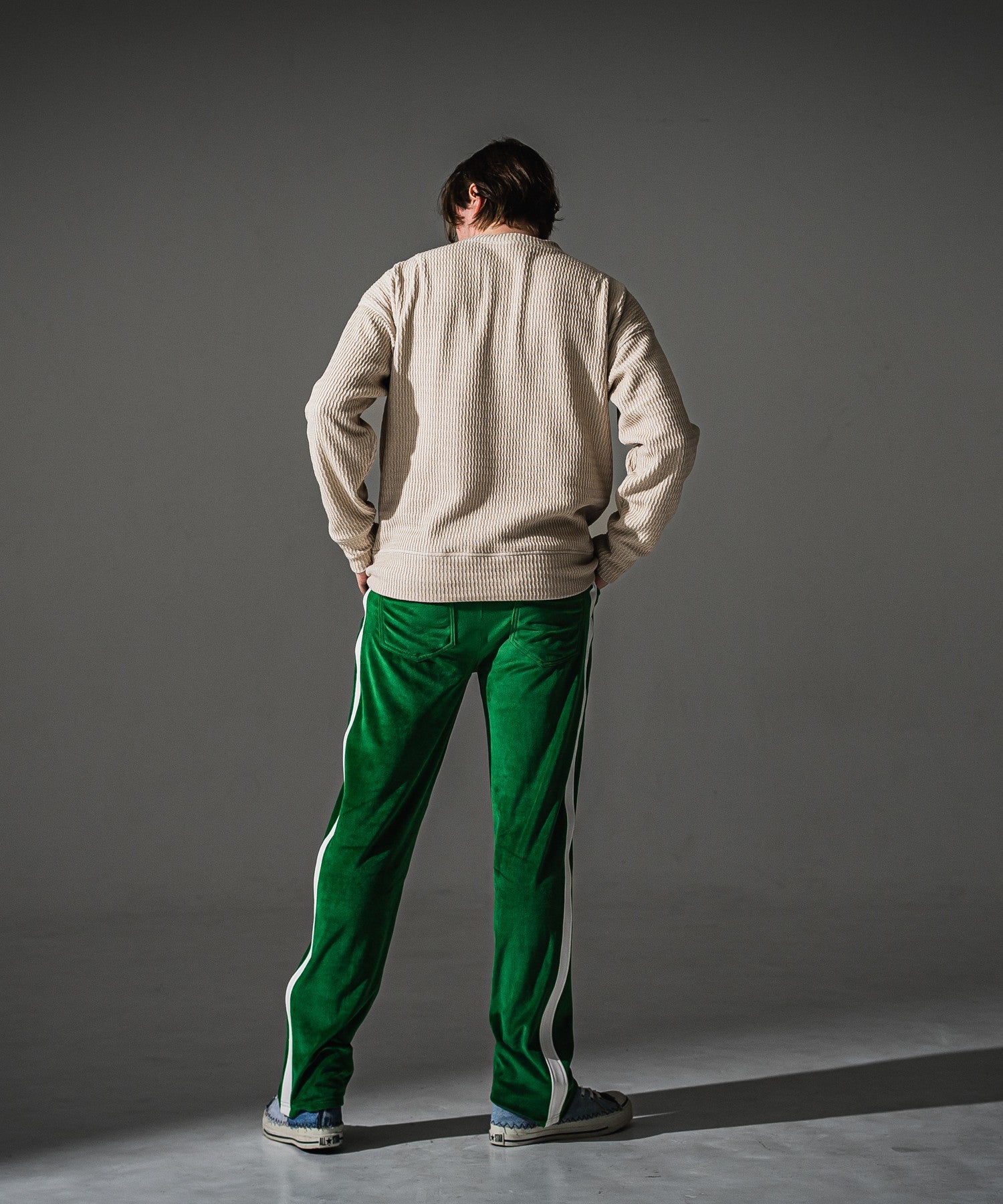 RESOUND CLOTHING リサウンドクロージング VELOUR SIMIWIDE TUCK PT RC41-ST-044 GREEN