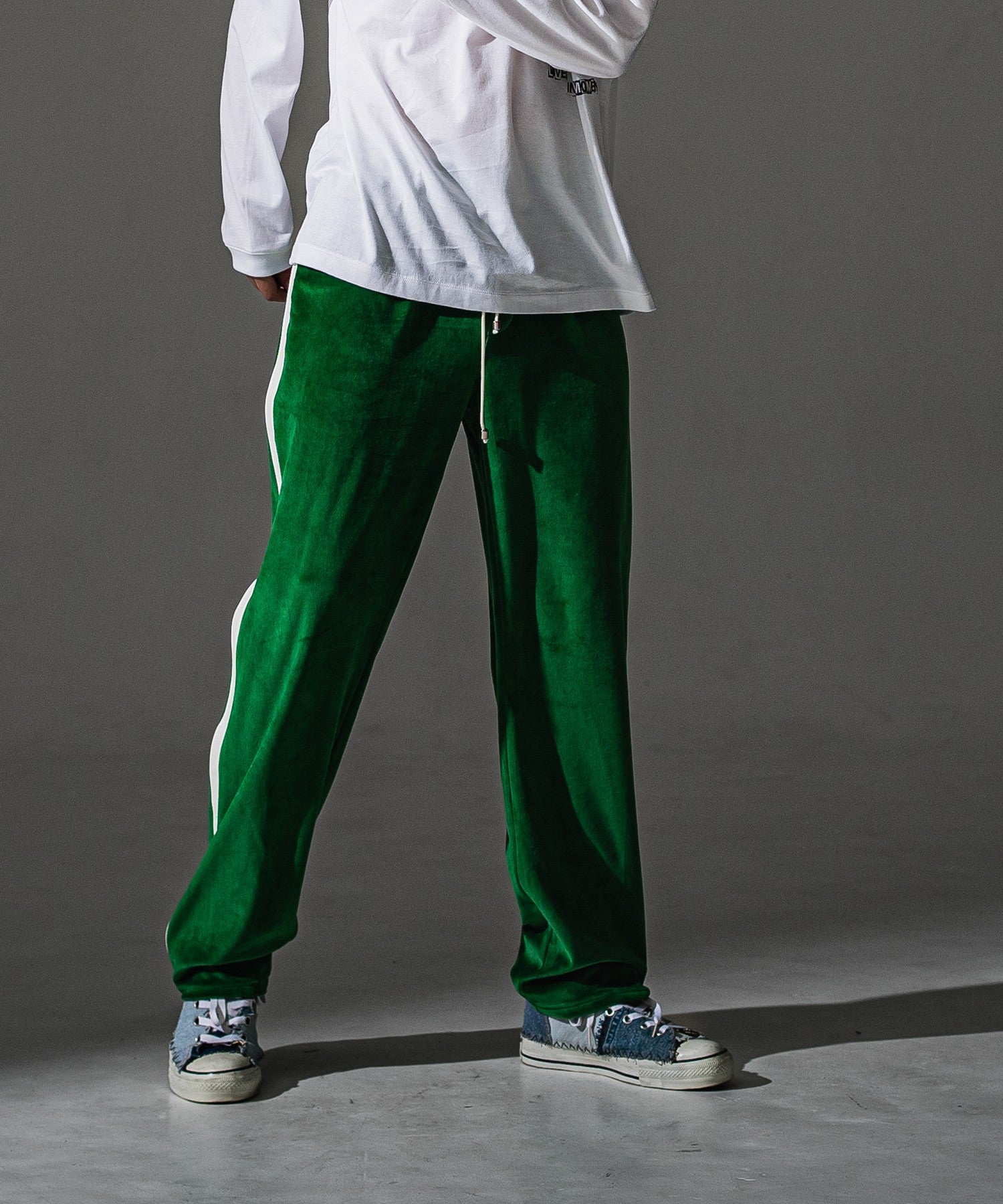 RESOUND CLOTHING リサウンドクロージング VELOUR SIMIWIDE TUCK PT RC41-ST-044 GREEN