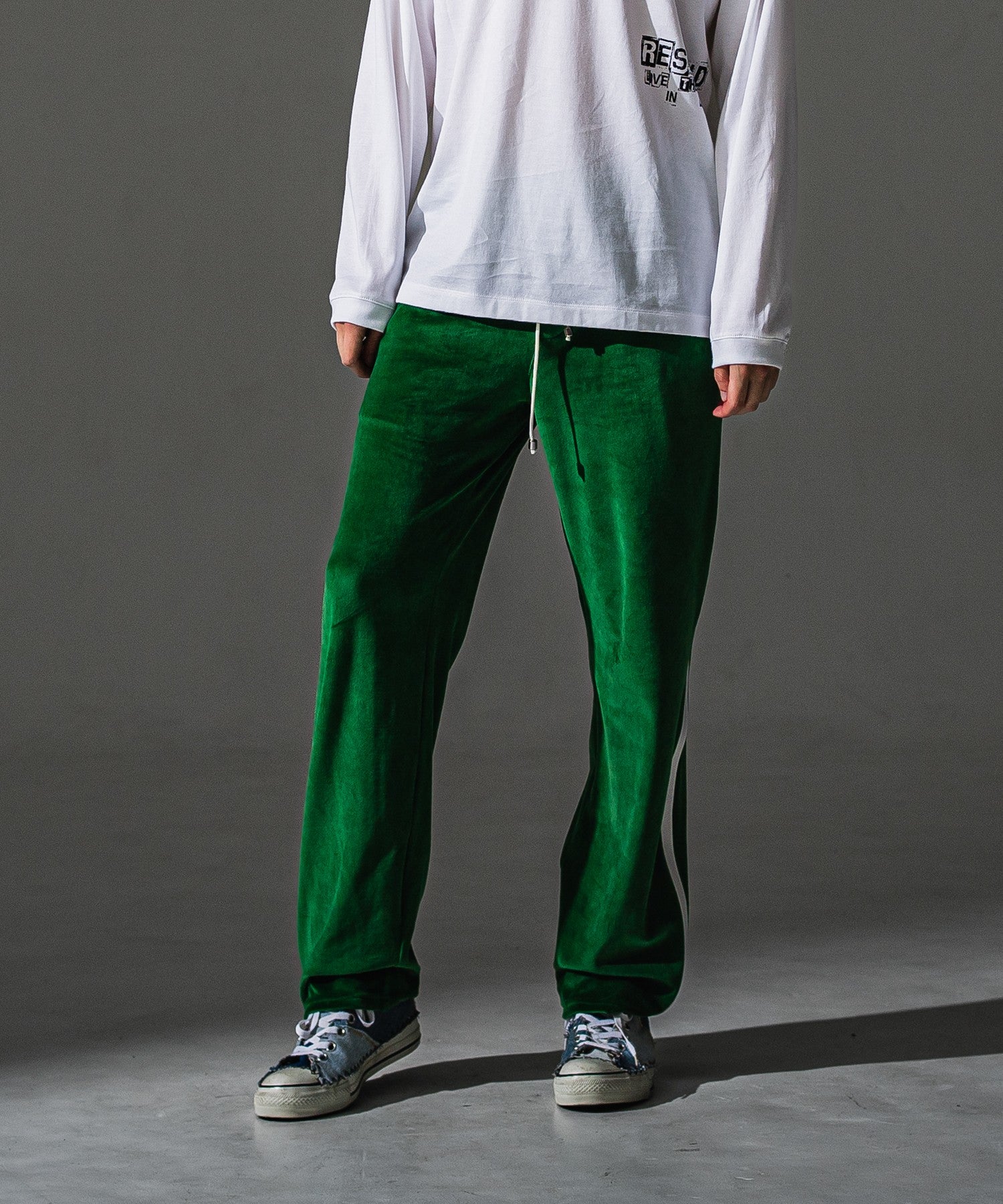 RESOUND CLOTHING リサウンドクロージング VELOUR SIMIWIDE TUCK PT RC41-ST-044 GREEN