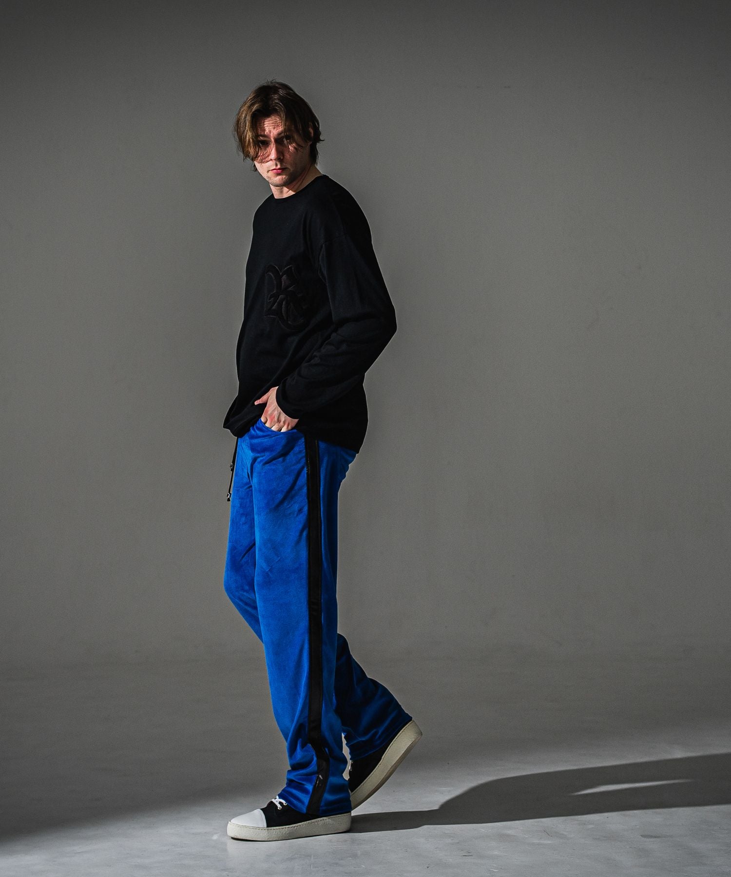 RESOUND CLOTHING リサウンドクロージング VELOUR SIMIWIDE TUCK PT RC41-ST-044 NAVY