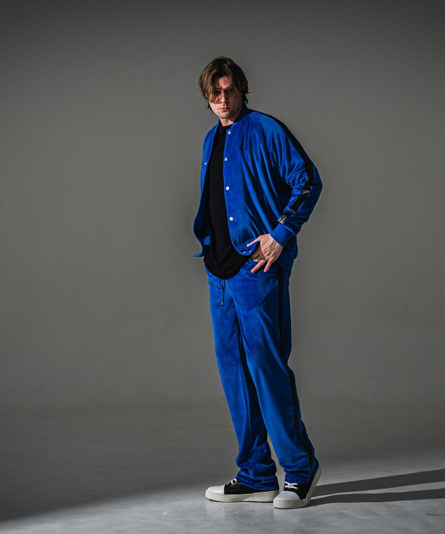 RESOUND CLOTHING リサウンドクロージング VELOUR SIMIWIDE TUCK PT RC41-ST-044 NAVY