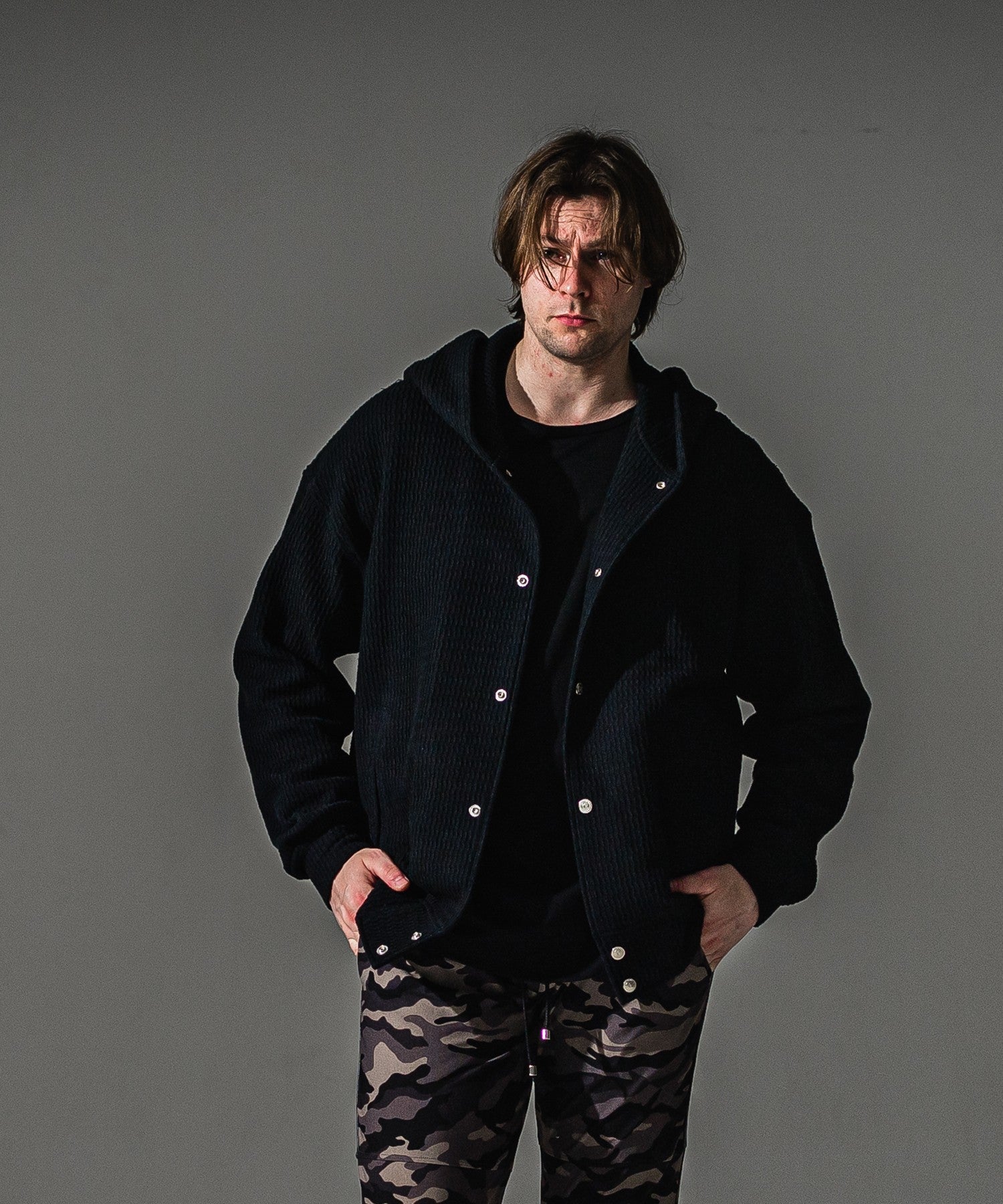 RESOUND CLOTHING リサウンドクロージング KNT Varsity hoodie RC41-C-007 BLACK