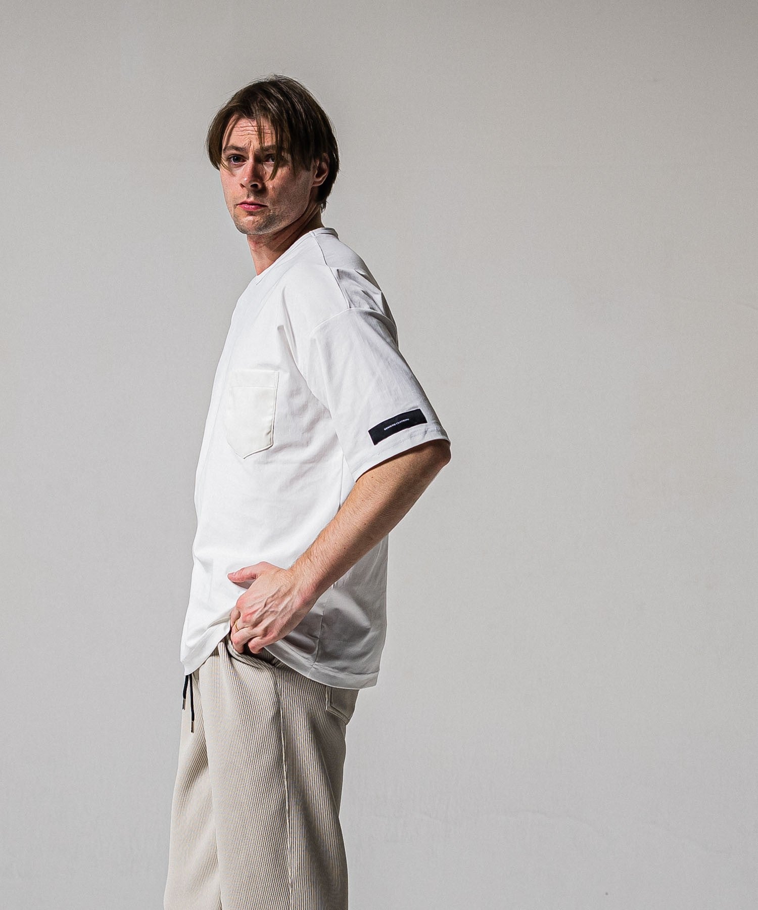 leather pocket overnylon T WHITE