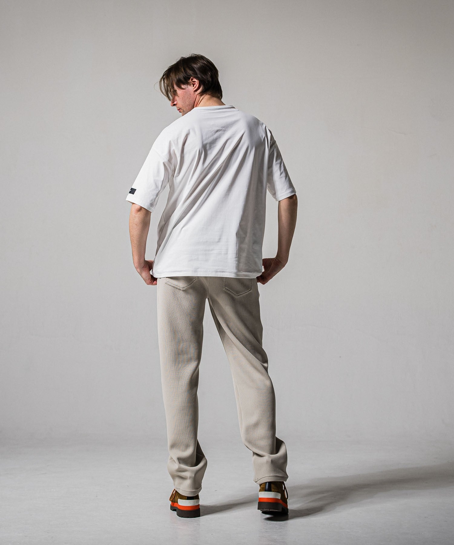 leather pocket overnylon T WHITE
