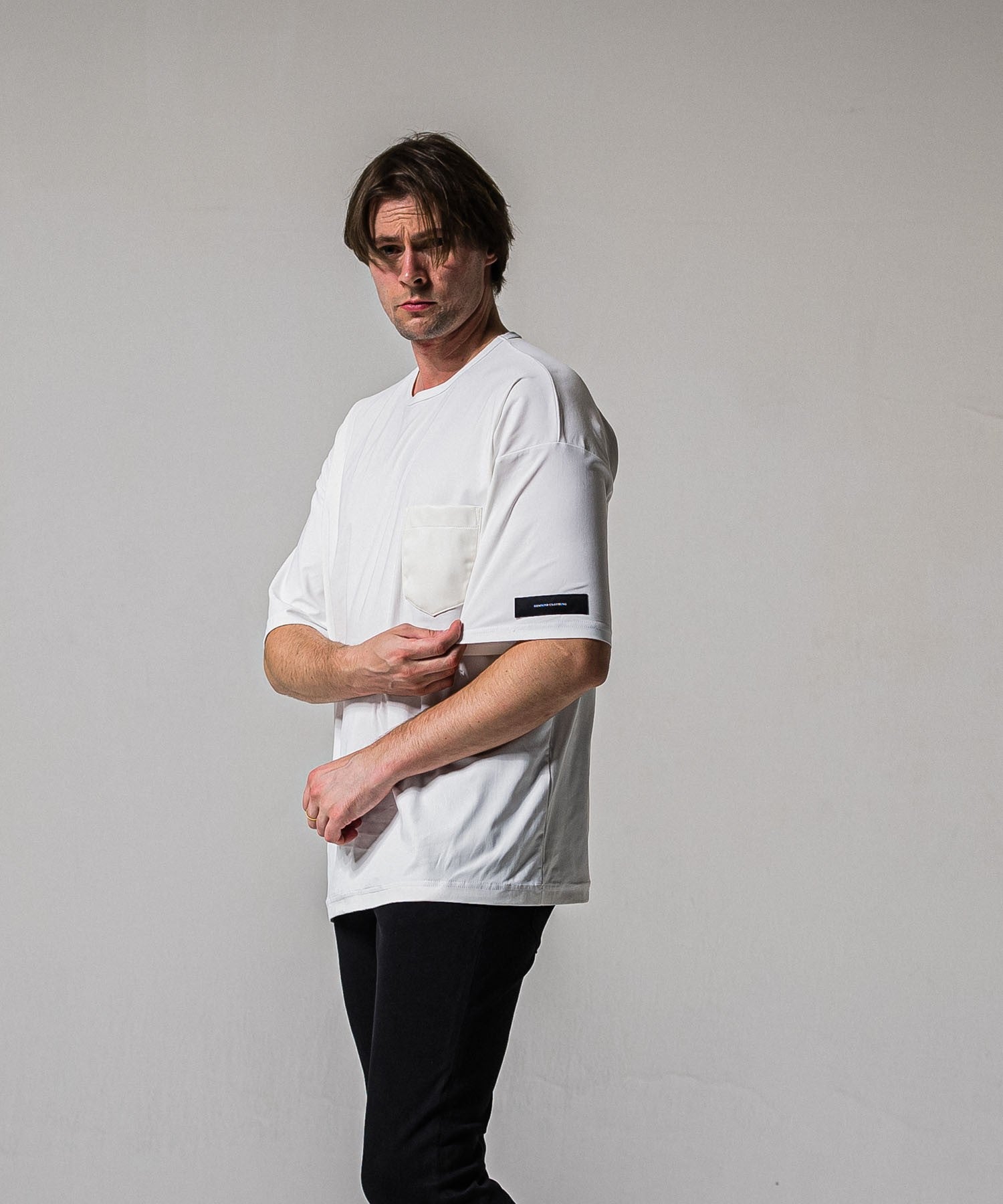 leather pocket overnylon T WHITE