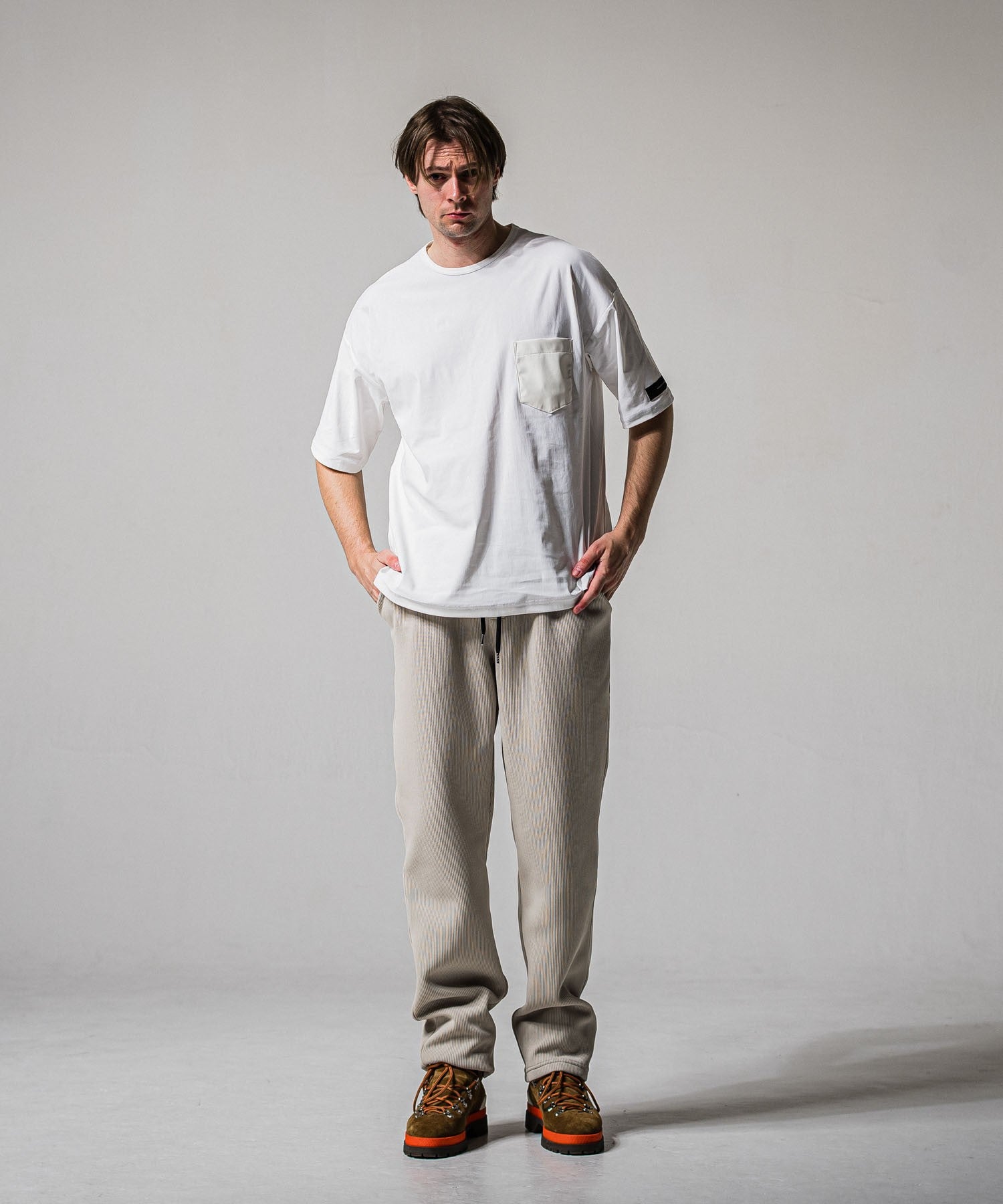 leather pocket overnylon T WHITE