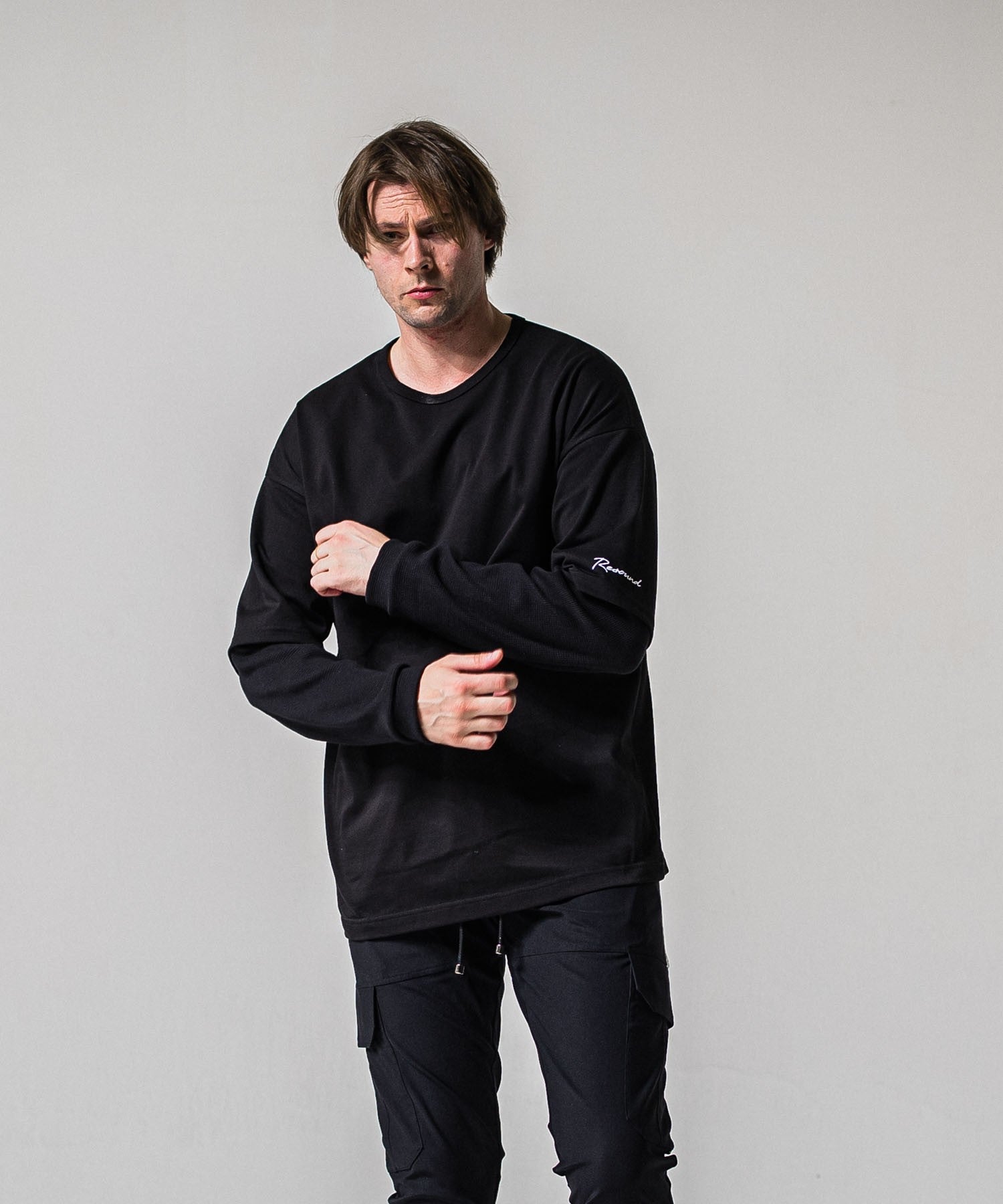 fake layered waffle longsleave BLACK