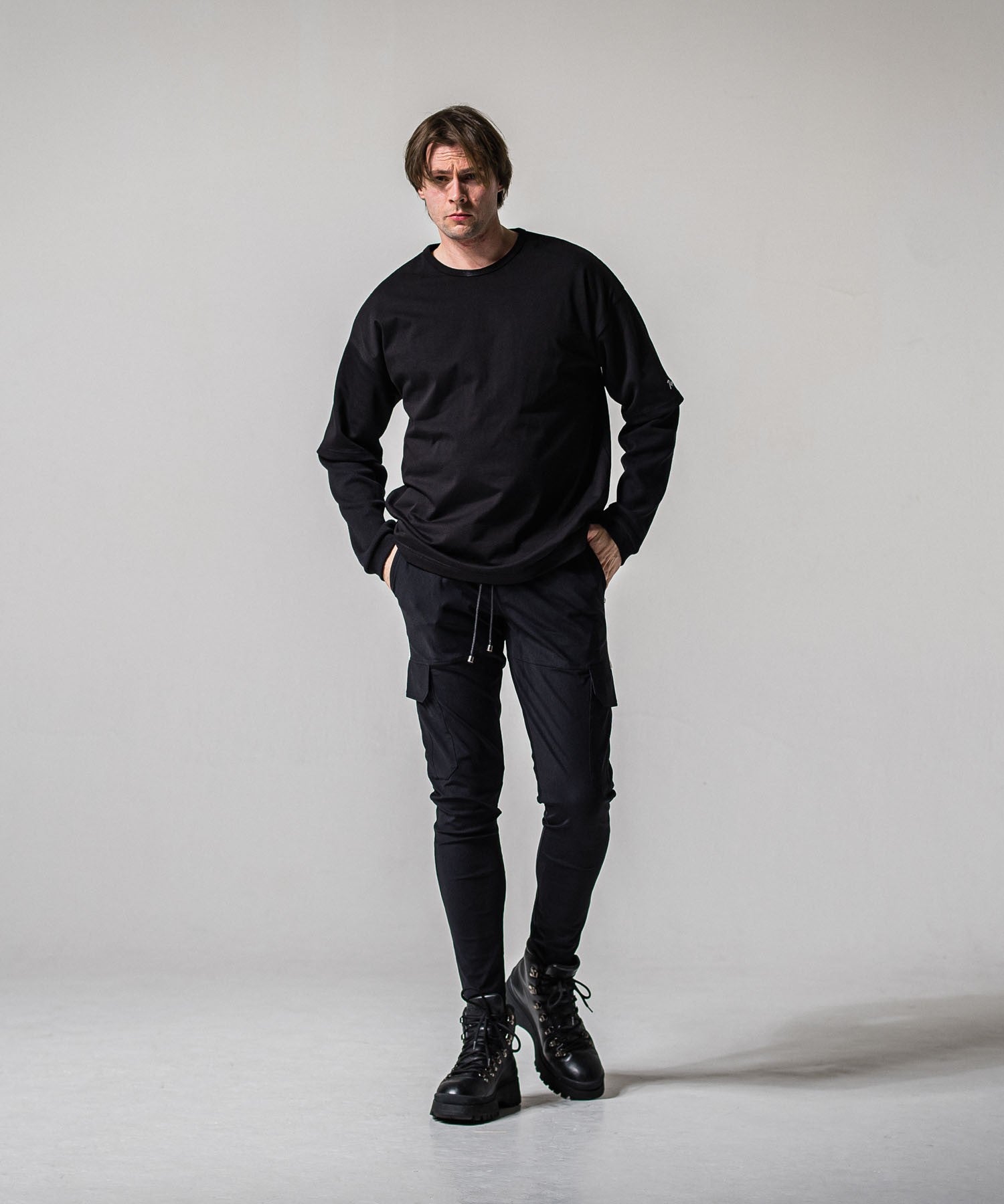 fake layered waffle longsleave BLACK