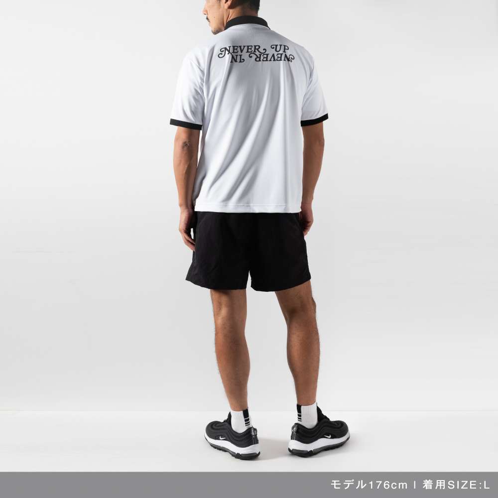 BANDEL GOLF バンデルゴルフ ポロシャツ NEVER UP,NEVER IN SYMMETRIC LOGO SMOOTH POLO BG-NISP001 WHITExBLACK ホワイト ブラック