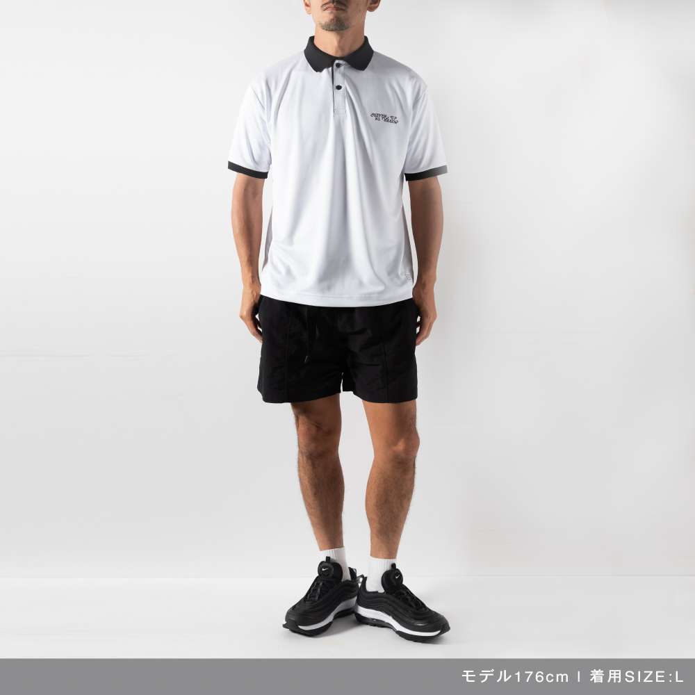 BANDEL GOLF バンデルゴルフ ポロシャツ NEVER UP,NEVER IN SYMMETRIC LOGO SMOOTH POLO BG-NISP001 WHITExBLACK ホワイト ブラック