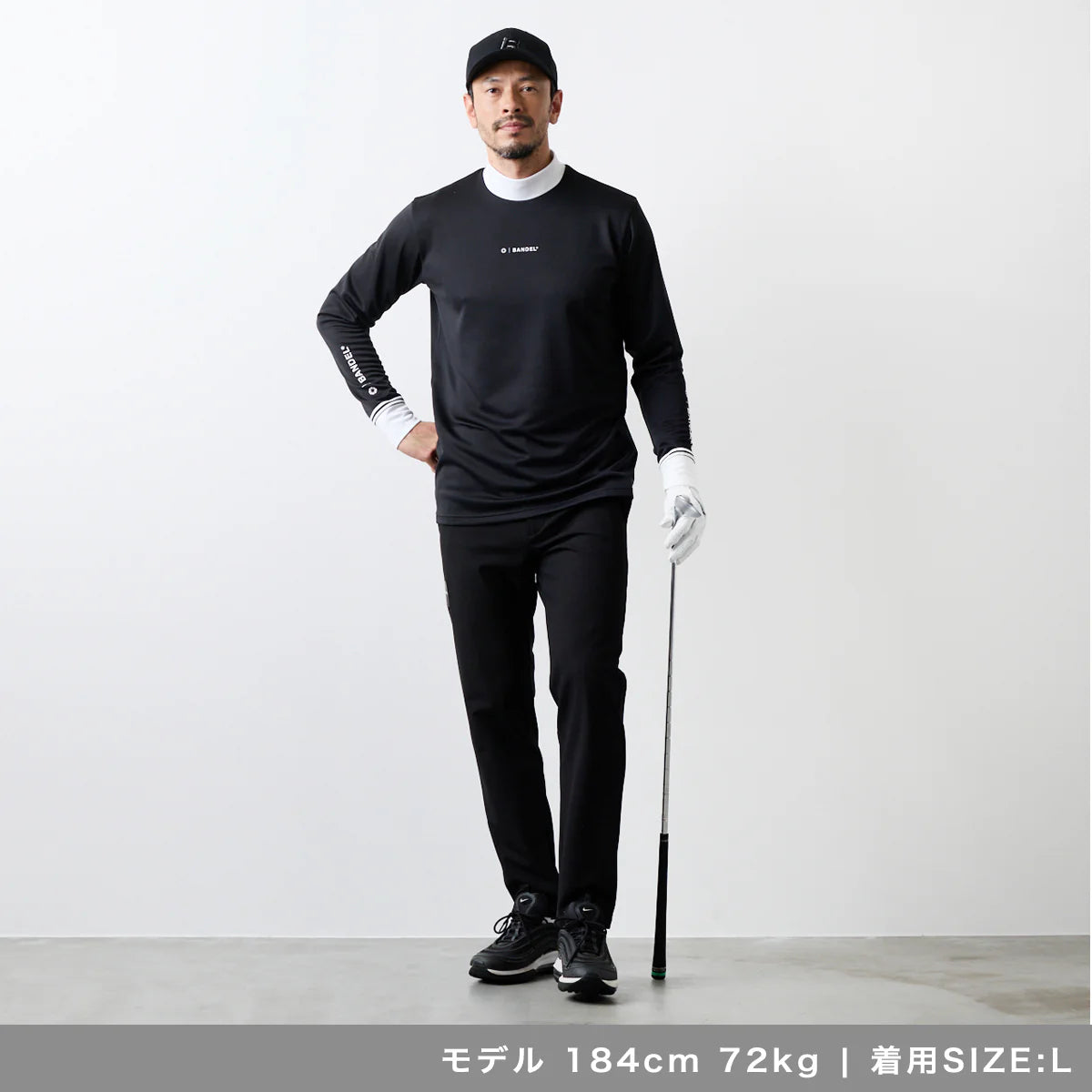 BANDEL GOLF バンデル ゴルフ バイカラー 長袖モックネック BLACK