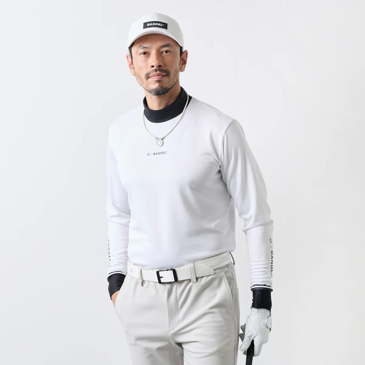 BANDEL GOLF バンデル ゴルフ バイカラー 長袖モックネック WHITE